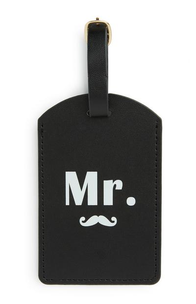 Etichetta bagaglio nera con baffi Mr
