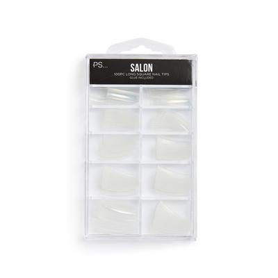 Ps Salon Clear Long Square Artifical Nail Tips 100 Pieces