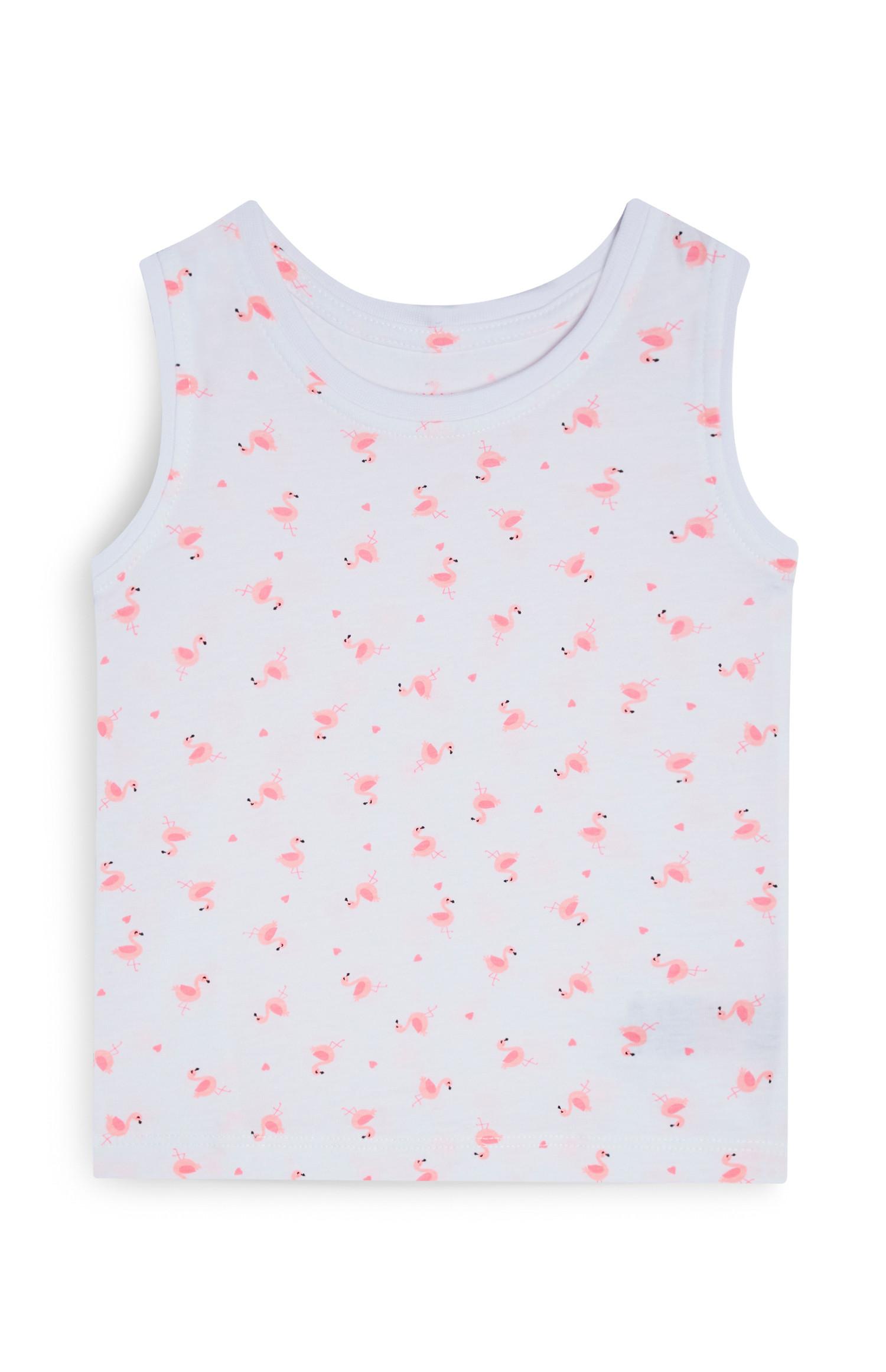 Top s/ mangas estampado flamingo menina bebé branco