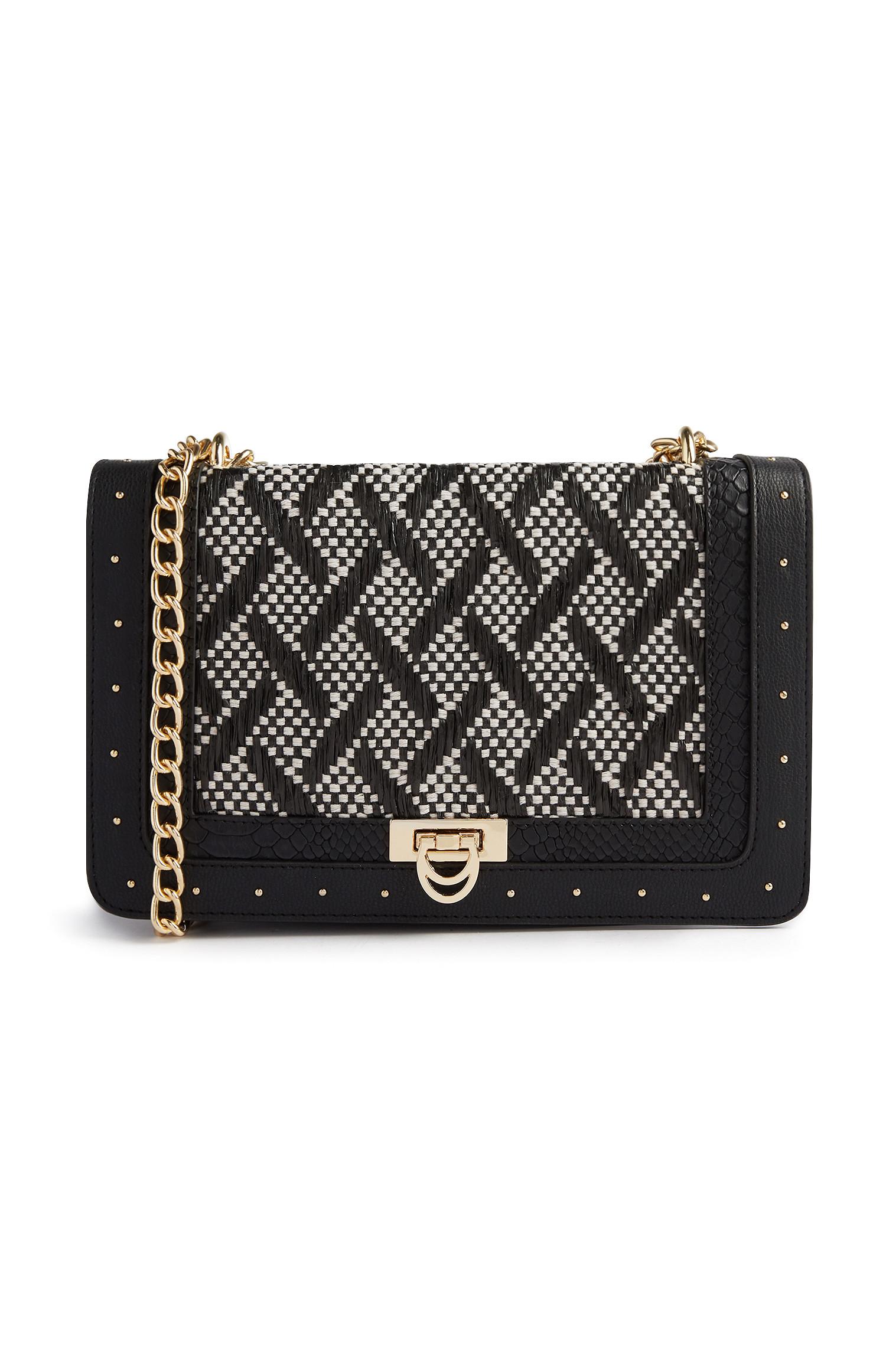 Sac à bandoulière noir en paille à tissage mélangé