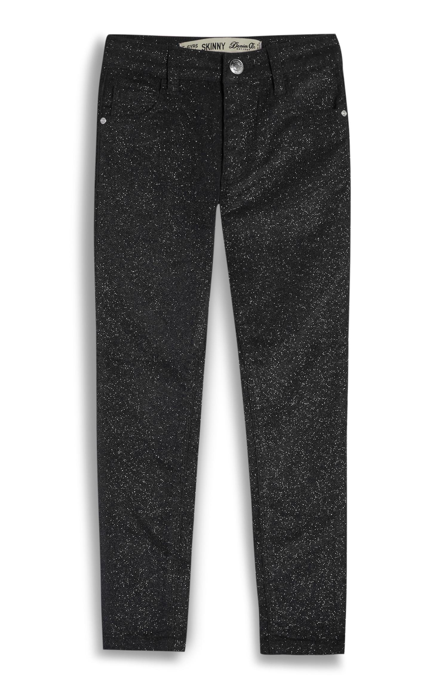 Vaqueros pitillo brillantes negros para niña pequeña