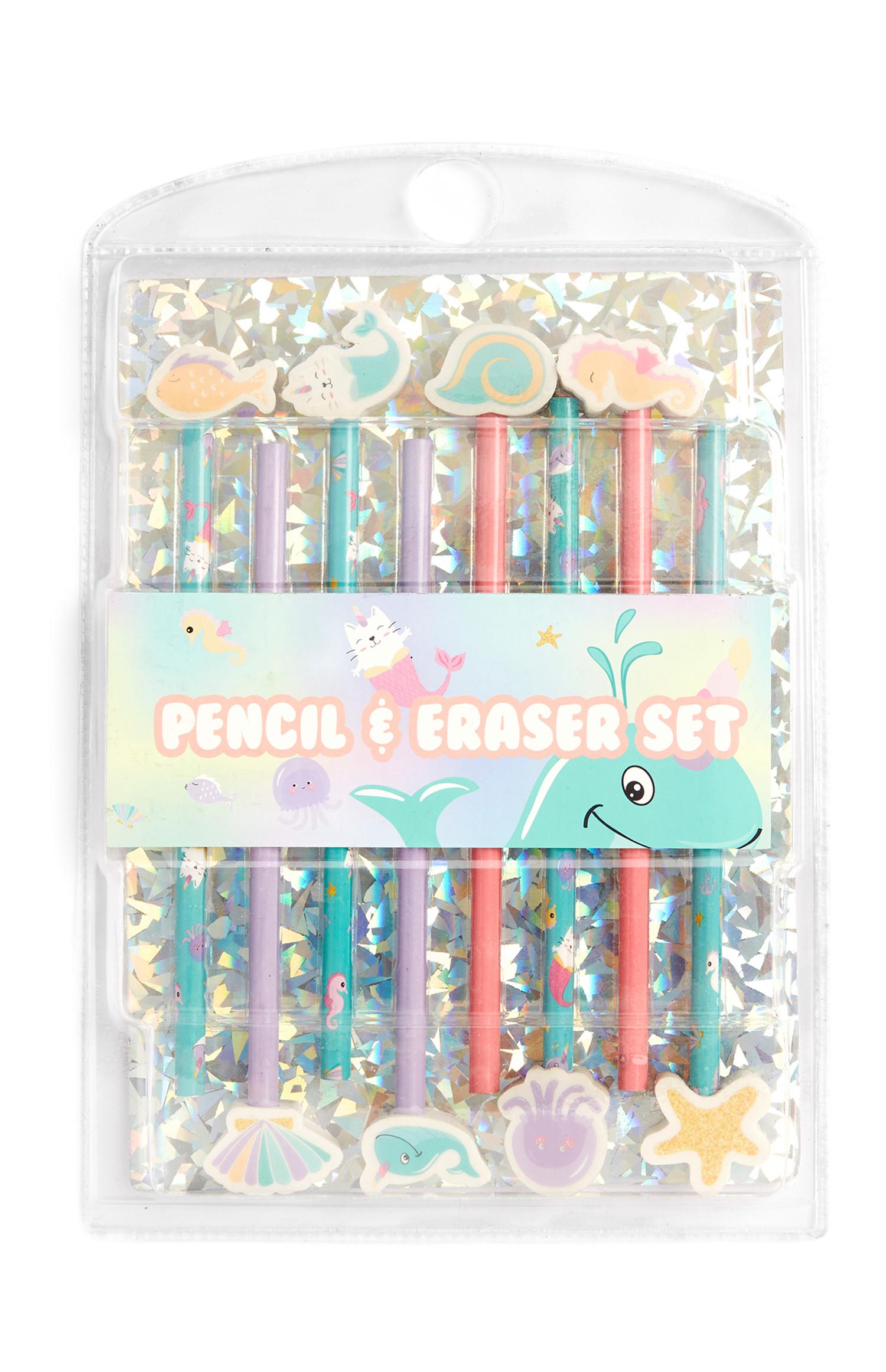 8-delni komplet svinčnikov in radirk Under the sea