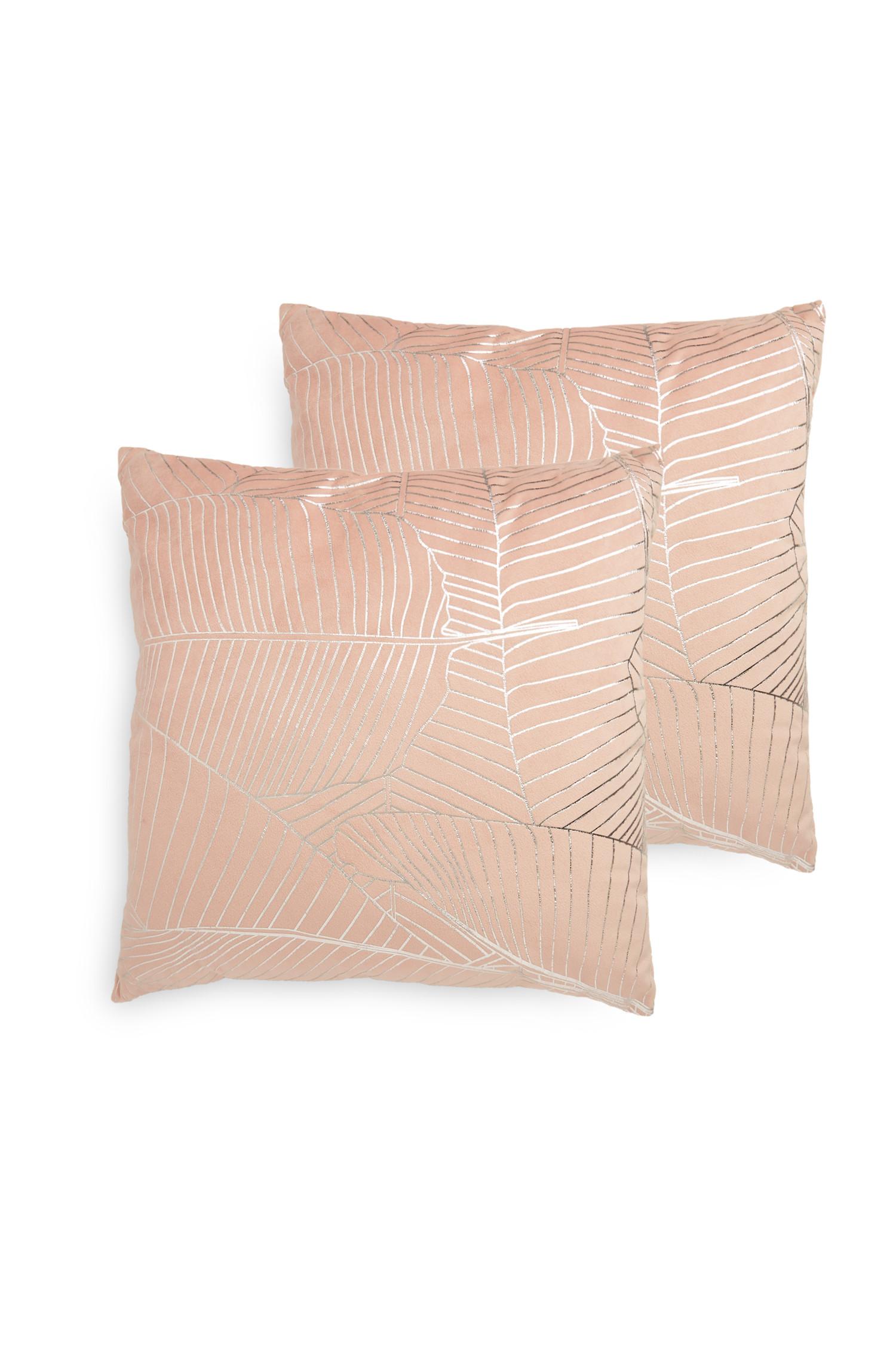 Žametna rožnata blazina z zlatimi listi, 2 kosa