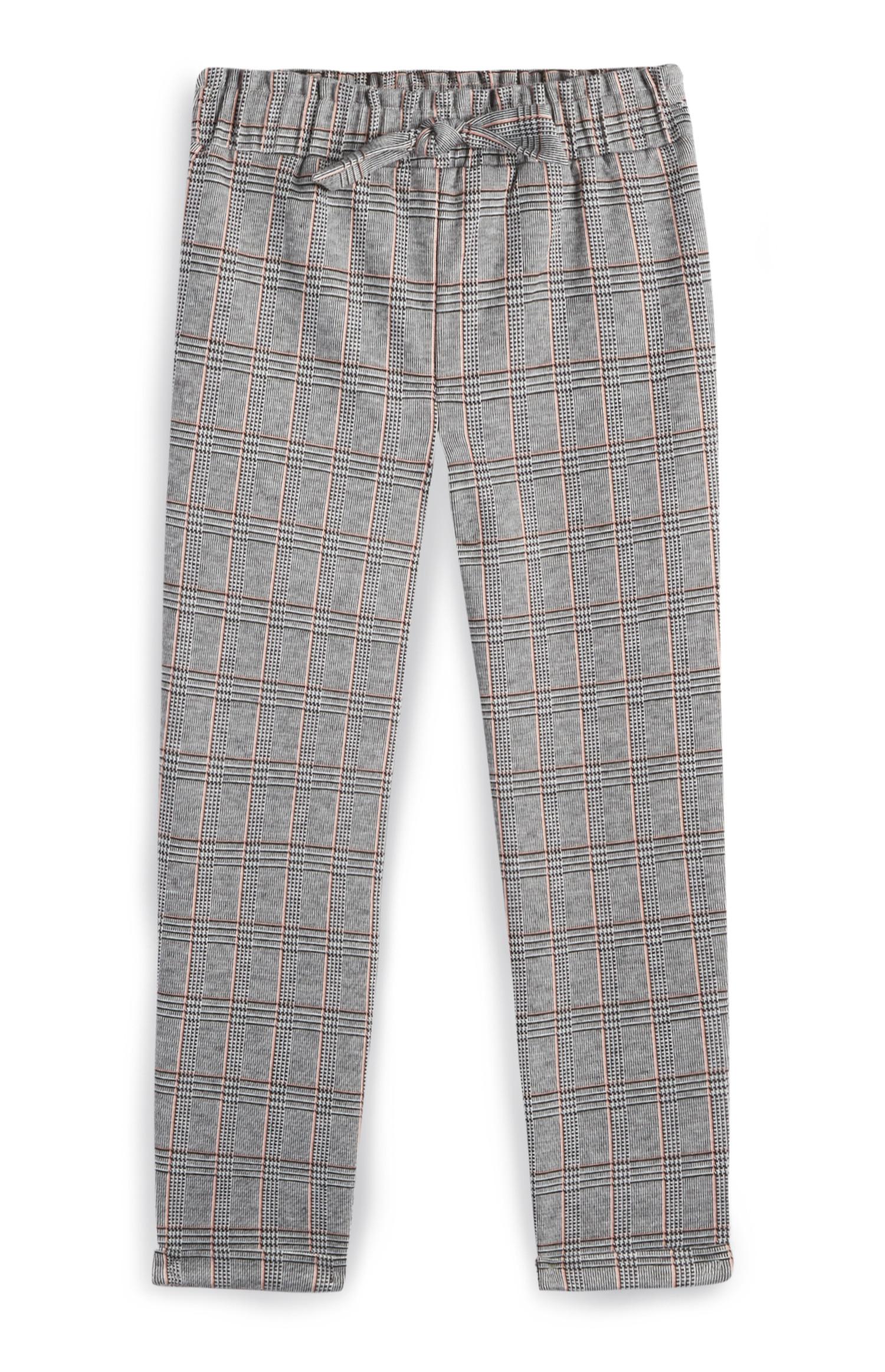 Pantalón a cuadros gris y rosa para niña pequeña