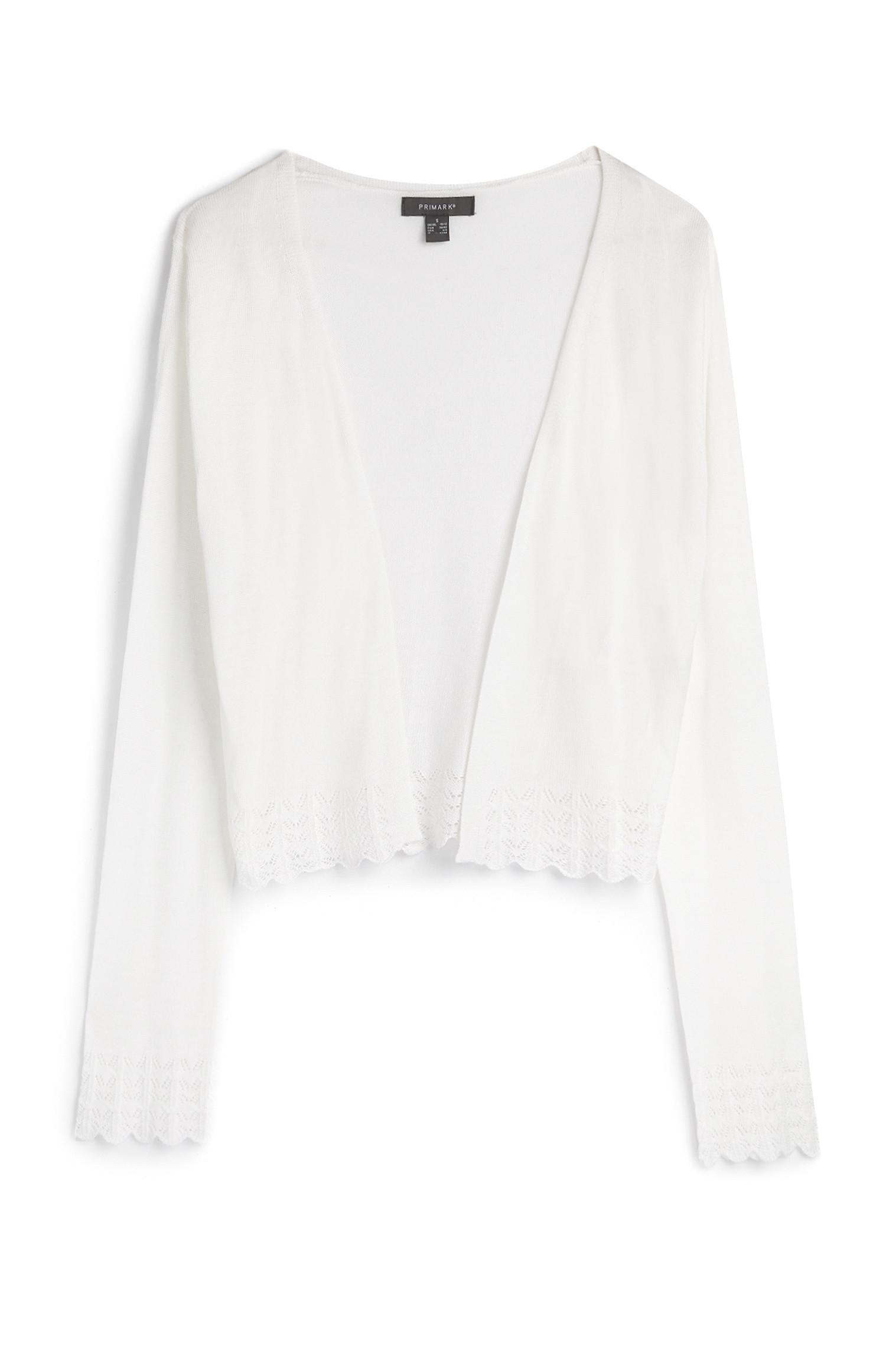 Cardigan blanc à manches longues avec ourlet en dentelle