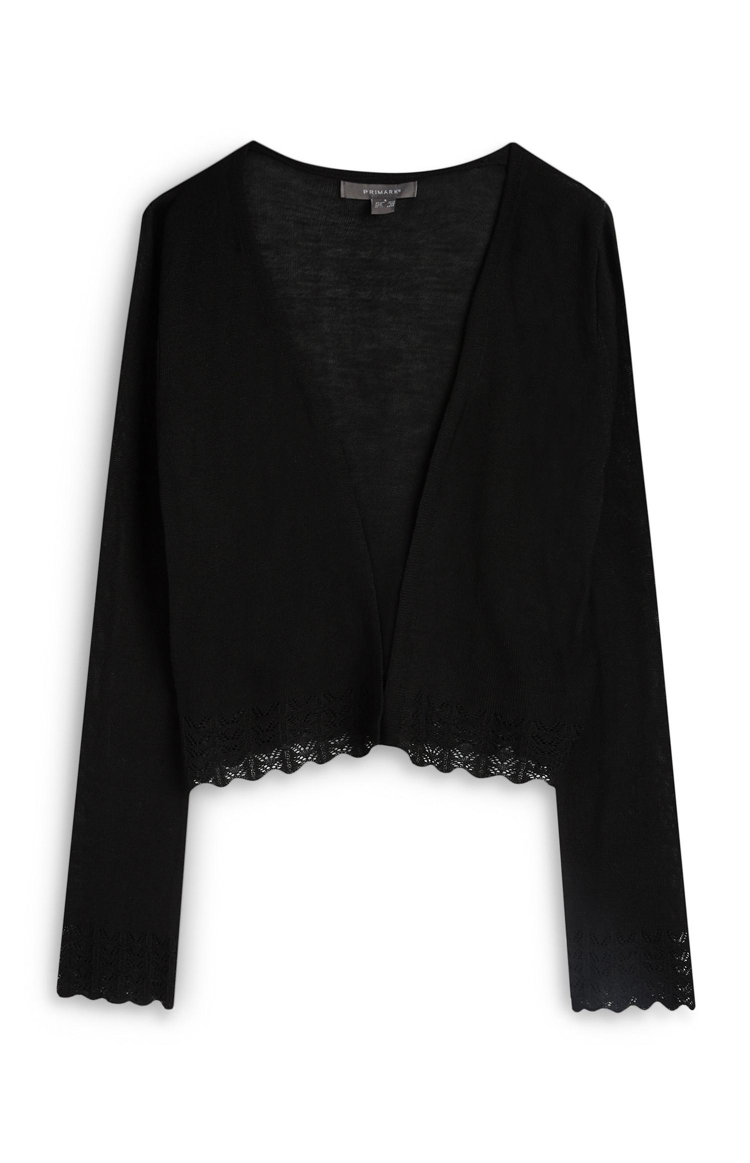 Cardigan noir à manches longues avec ourlet en dentelle