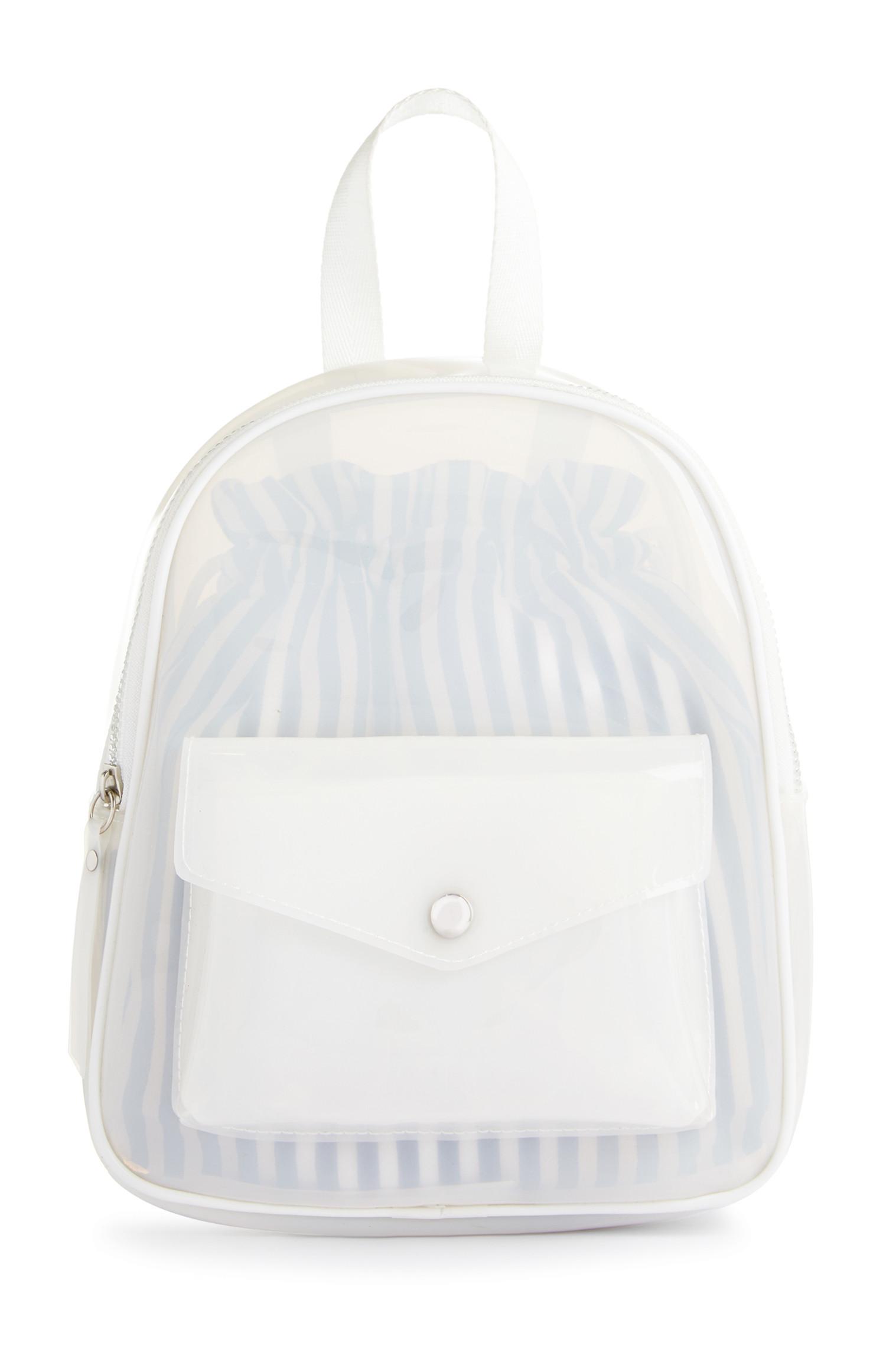 Mochila perspex com bolsa frontal branco