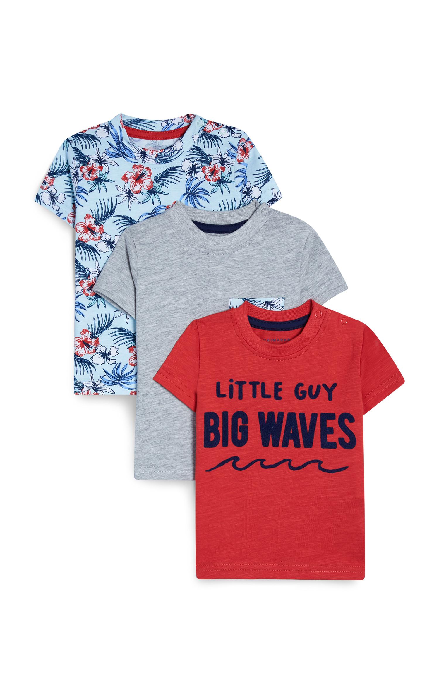 Pack 3 t-shirts praia vermelho, cinzento e azul