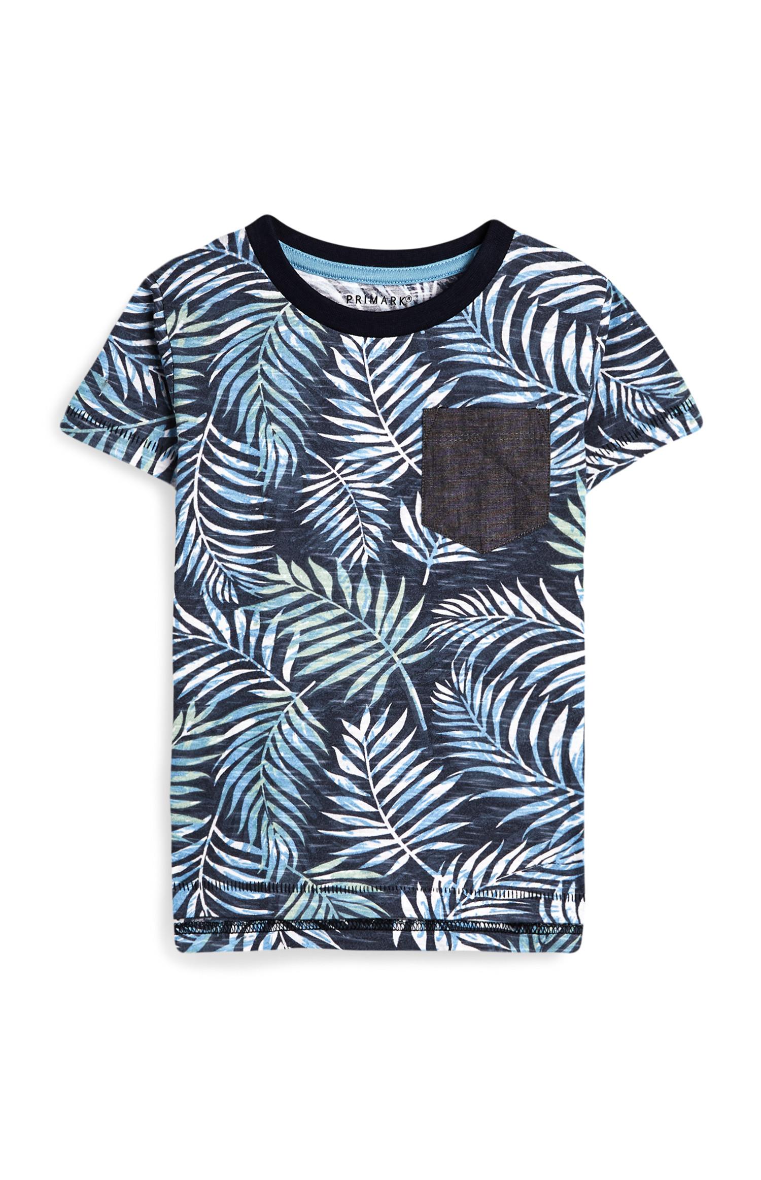 Fantovska temno modra majica s potiskom listov za dojenčke