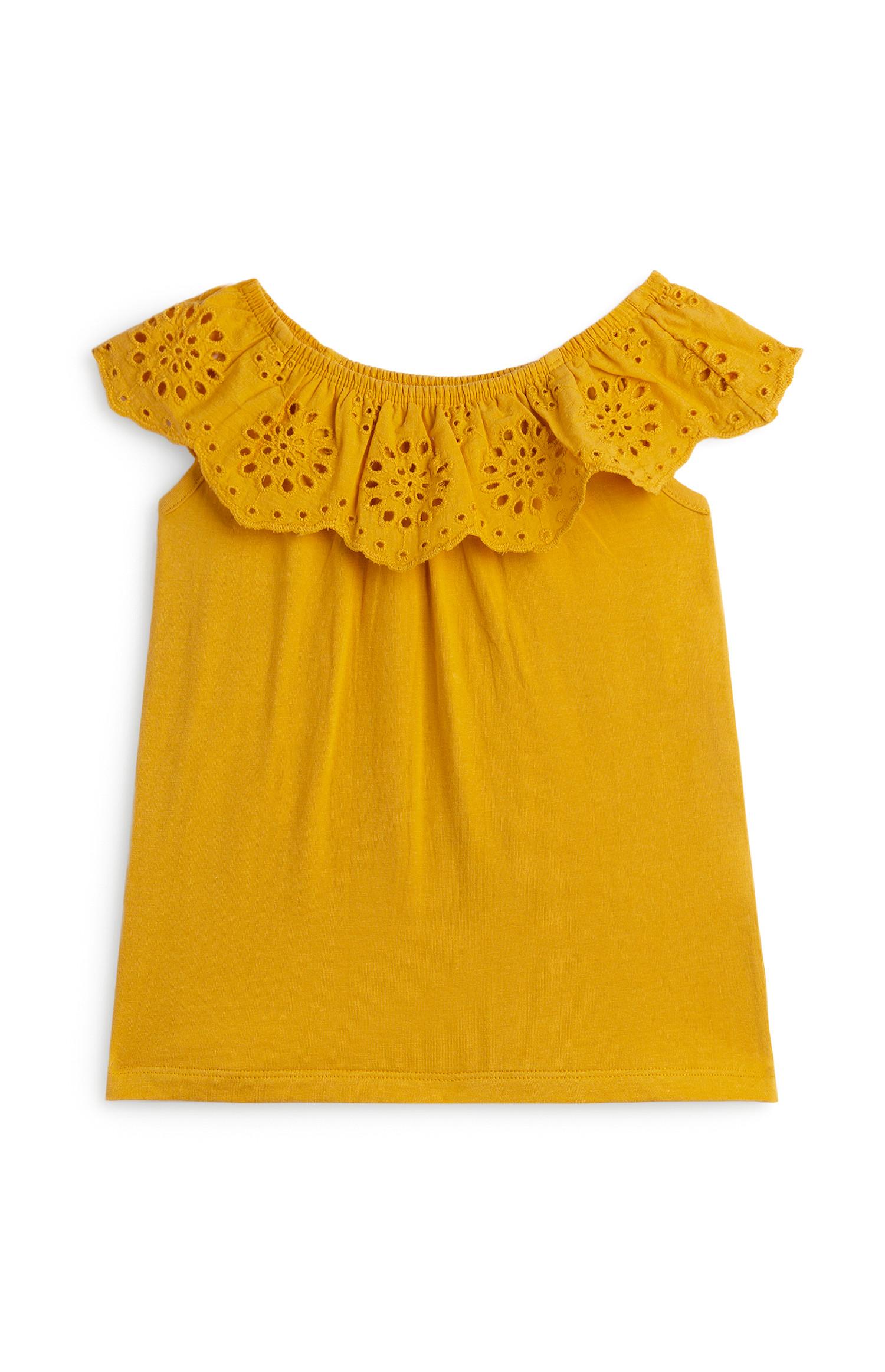 Top bardot inglês menina amarelo