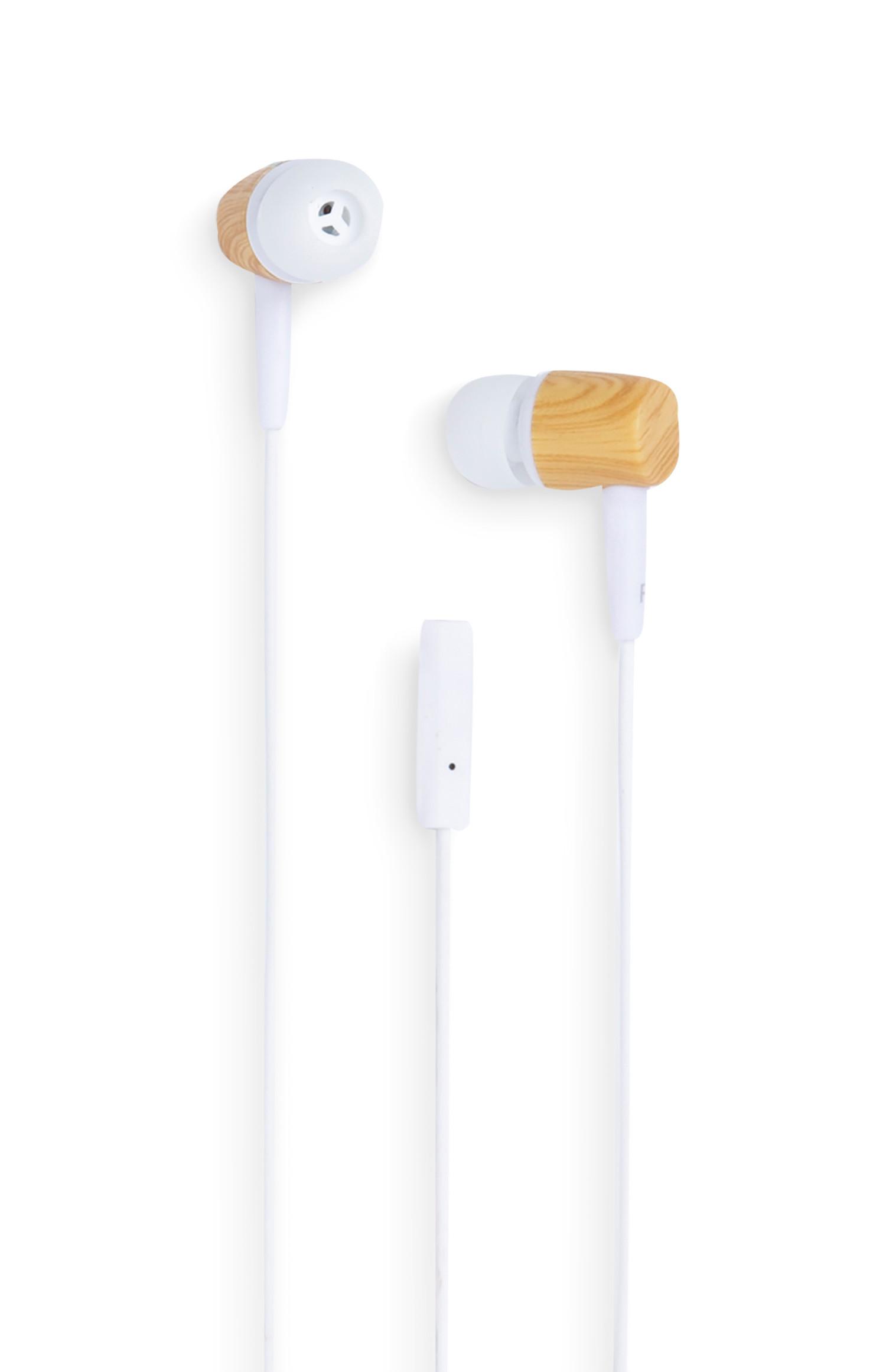 Bele slušalke z dodatkom lesenega videza