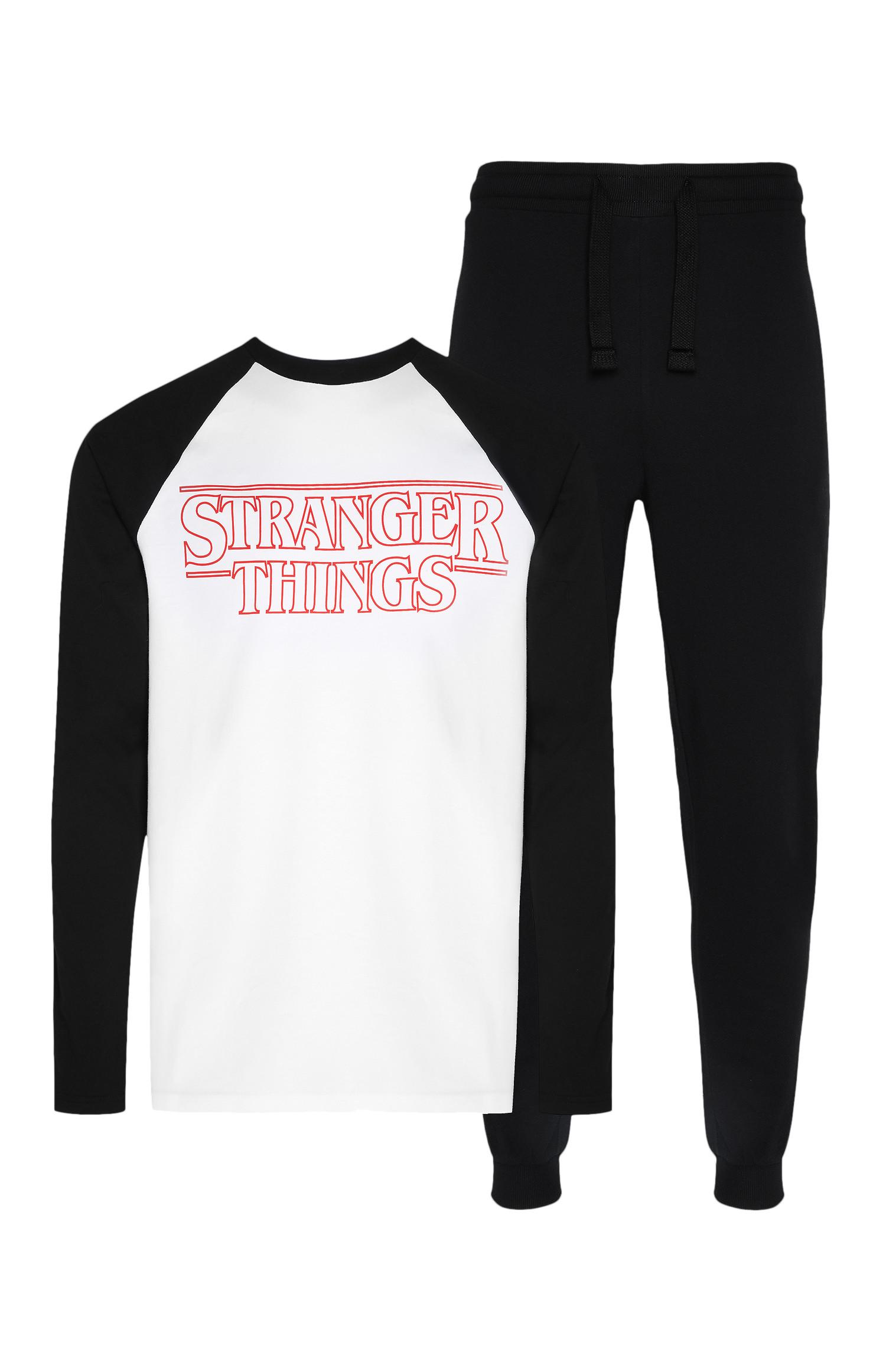 Top/calças pijama estilo treino Stranger Things preto