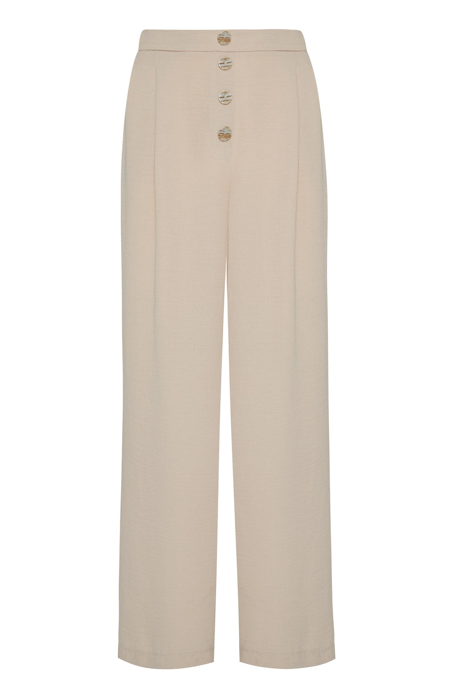 Calças corte largo botões bege