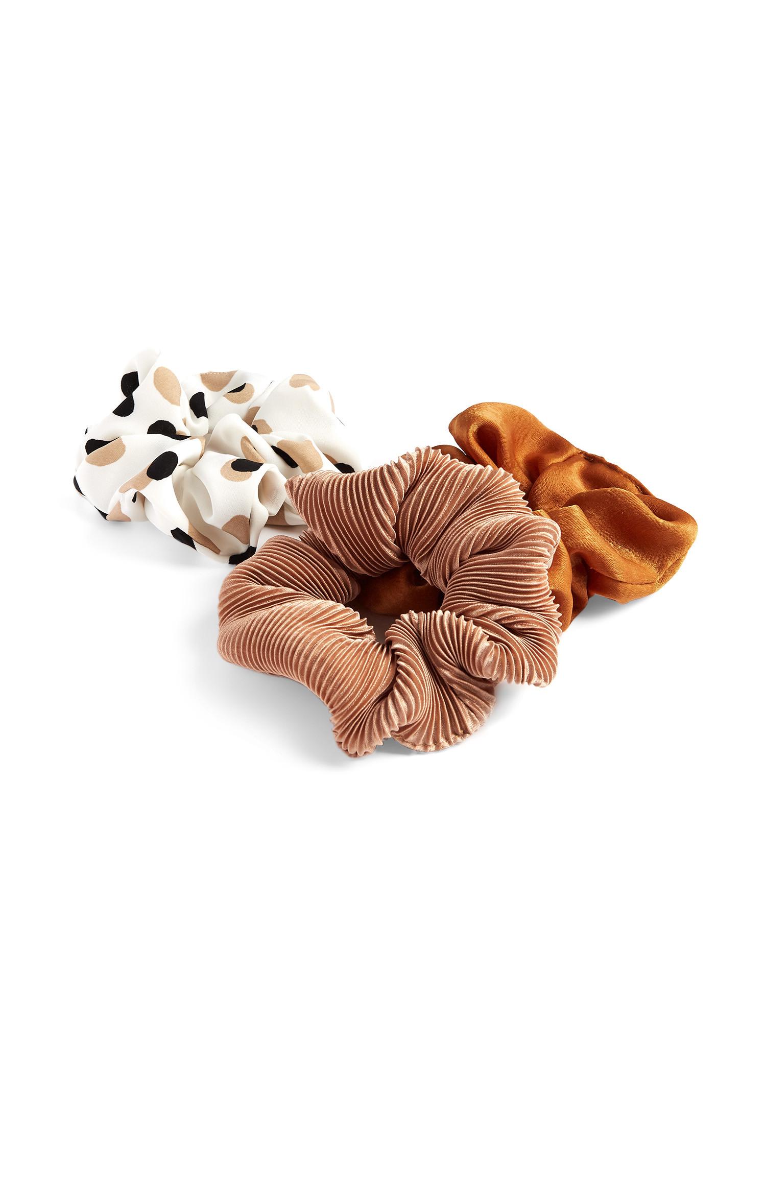 Lot de 3 chouchous doux orange et camel à pois