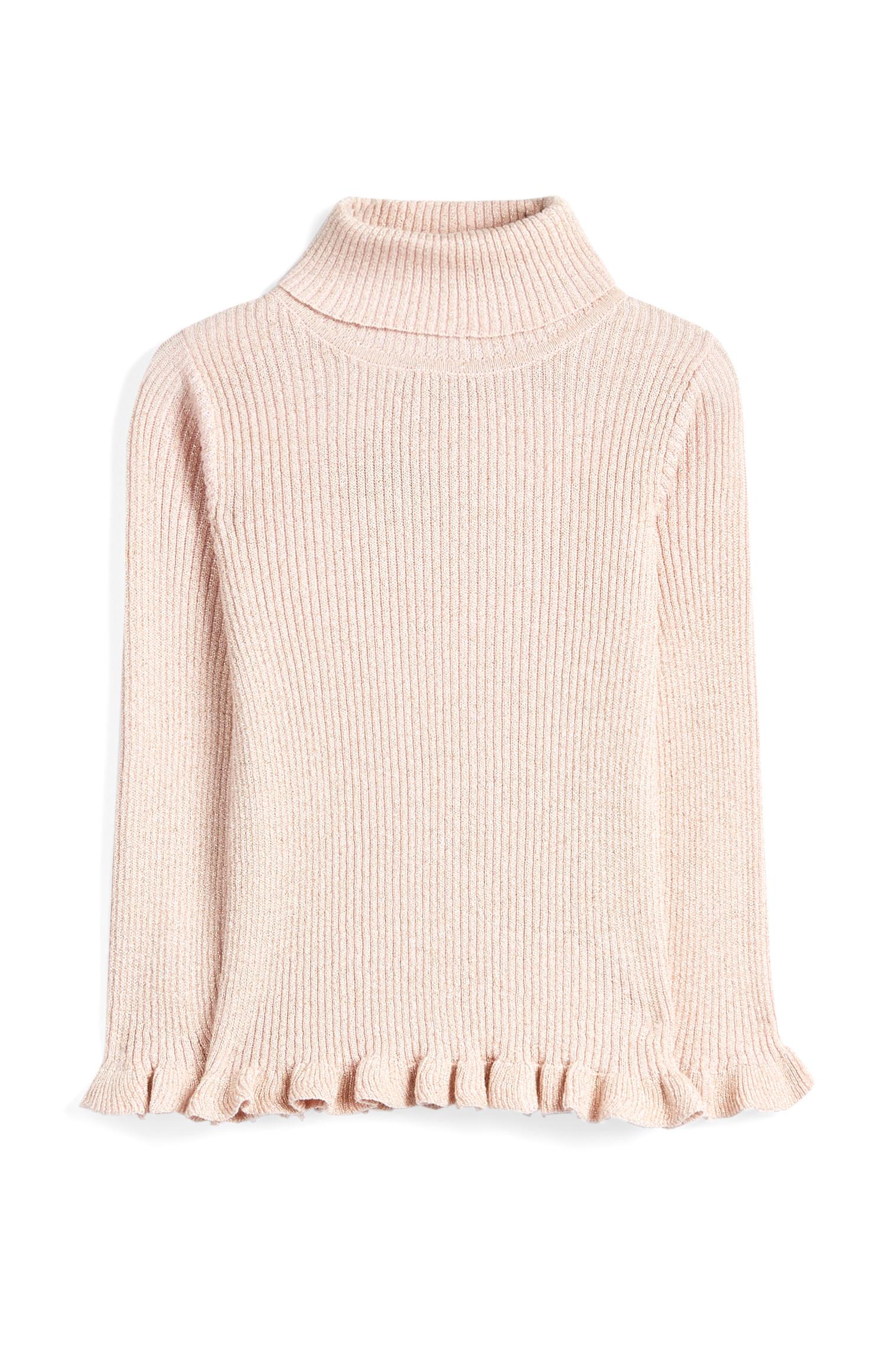 Camiseta rosa brillante con cuello vuelto para niña pequeña