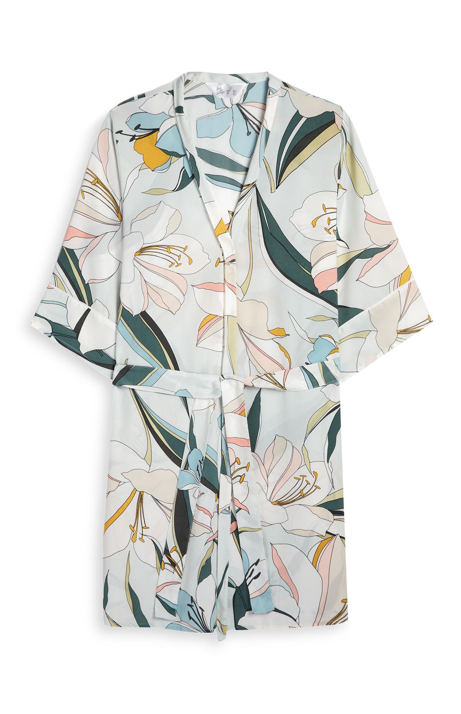 Robe de chambre en satin à imprimé lys