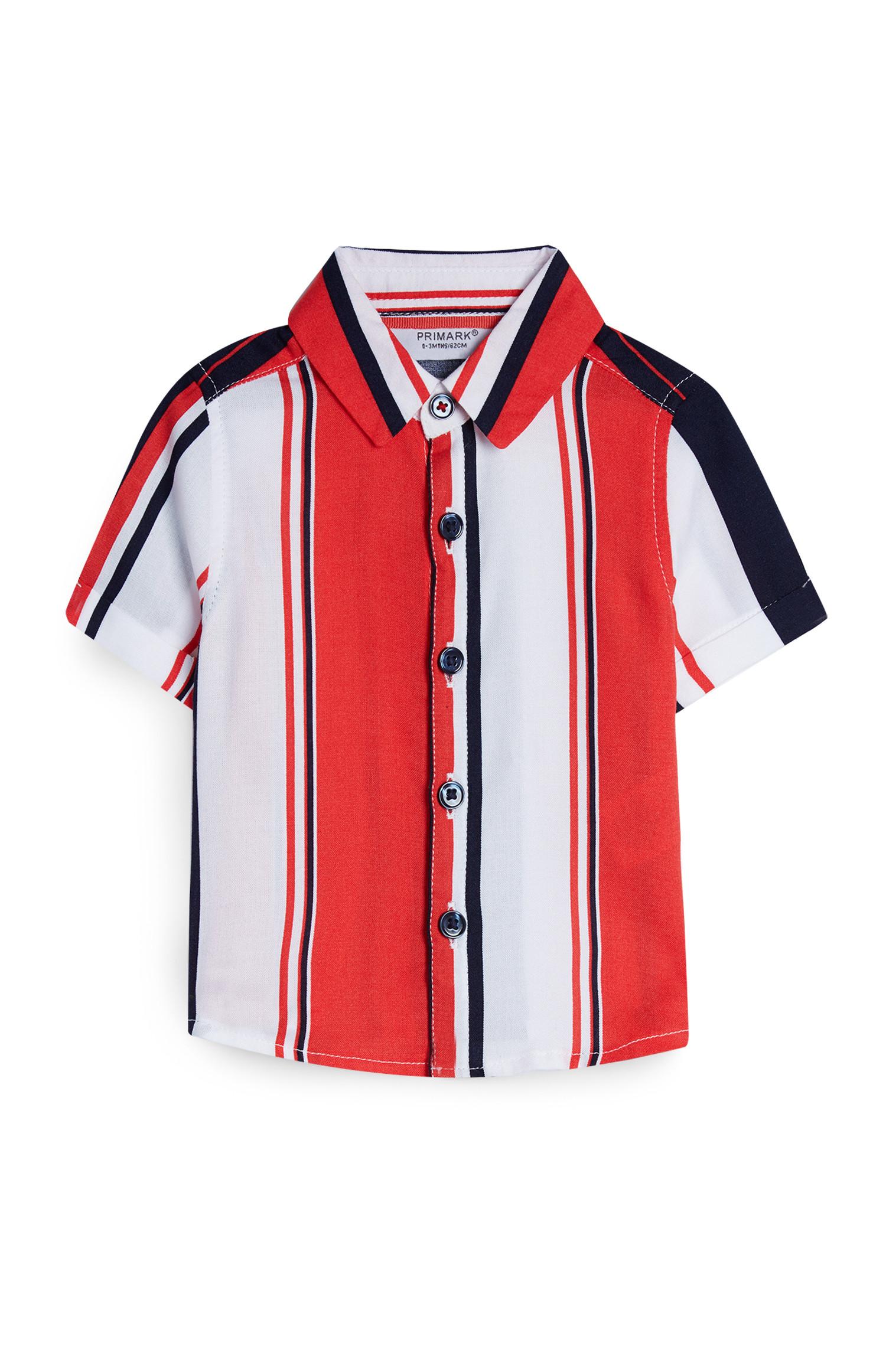 Fantovska rdeče-bela črtasta srajca iz viskoze za dojenčke