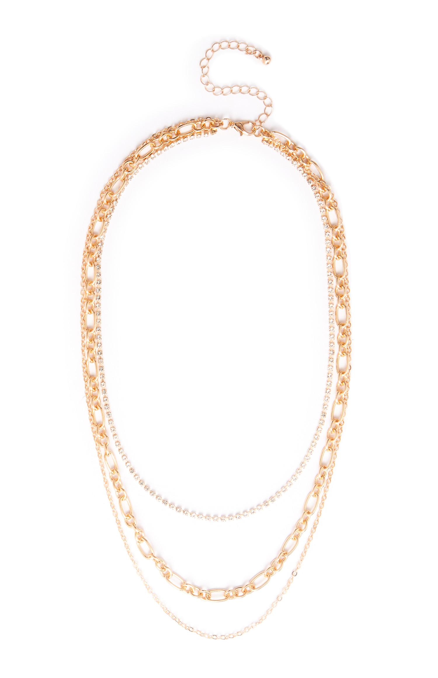 Collana gialla a più fili con catena e strass