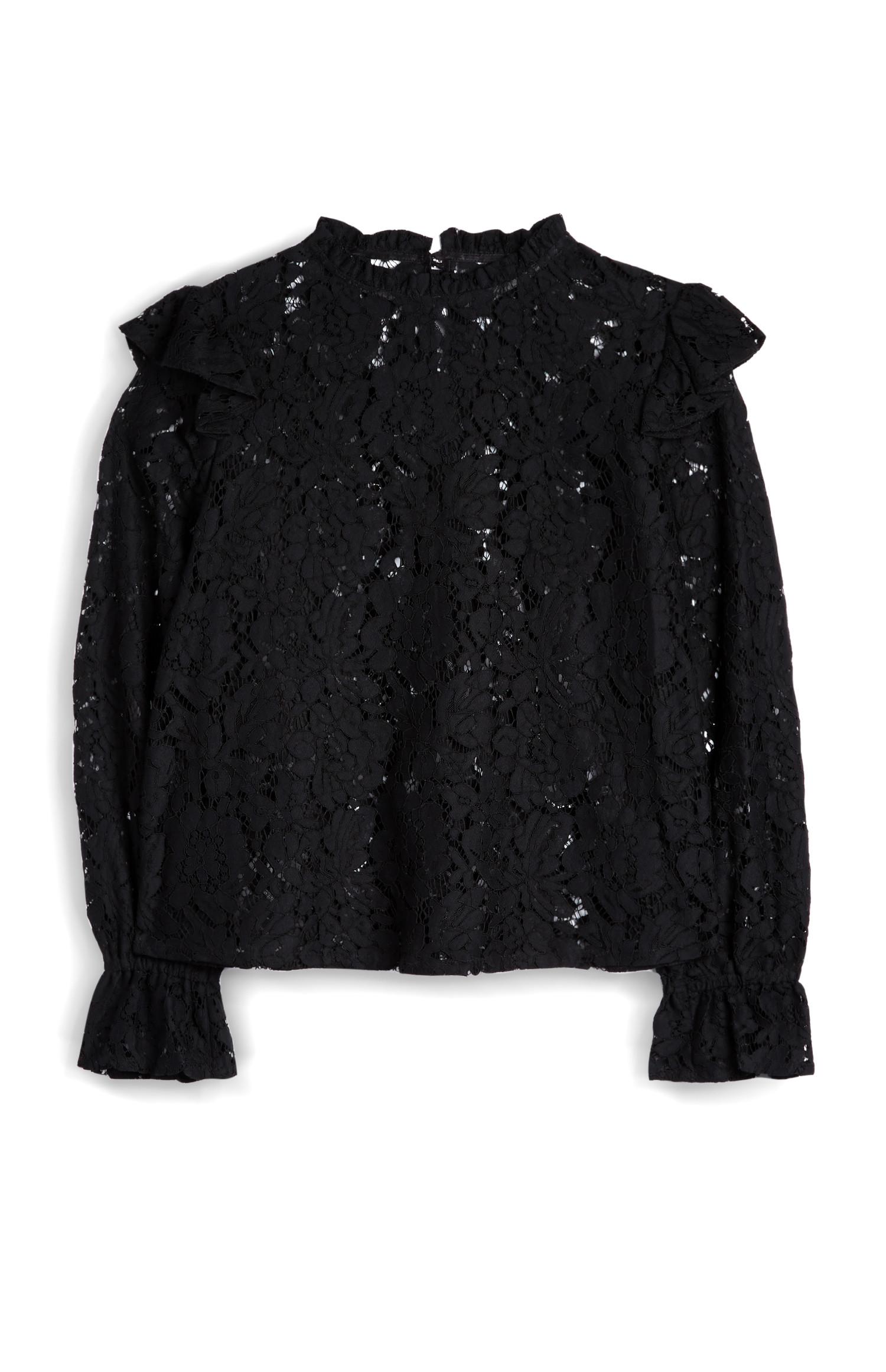 Camisa renda folhos preto