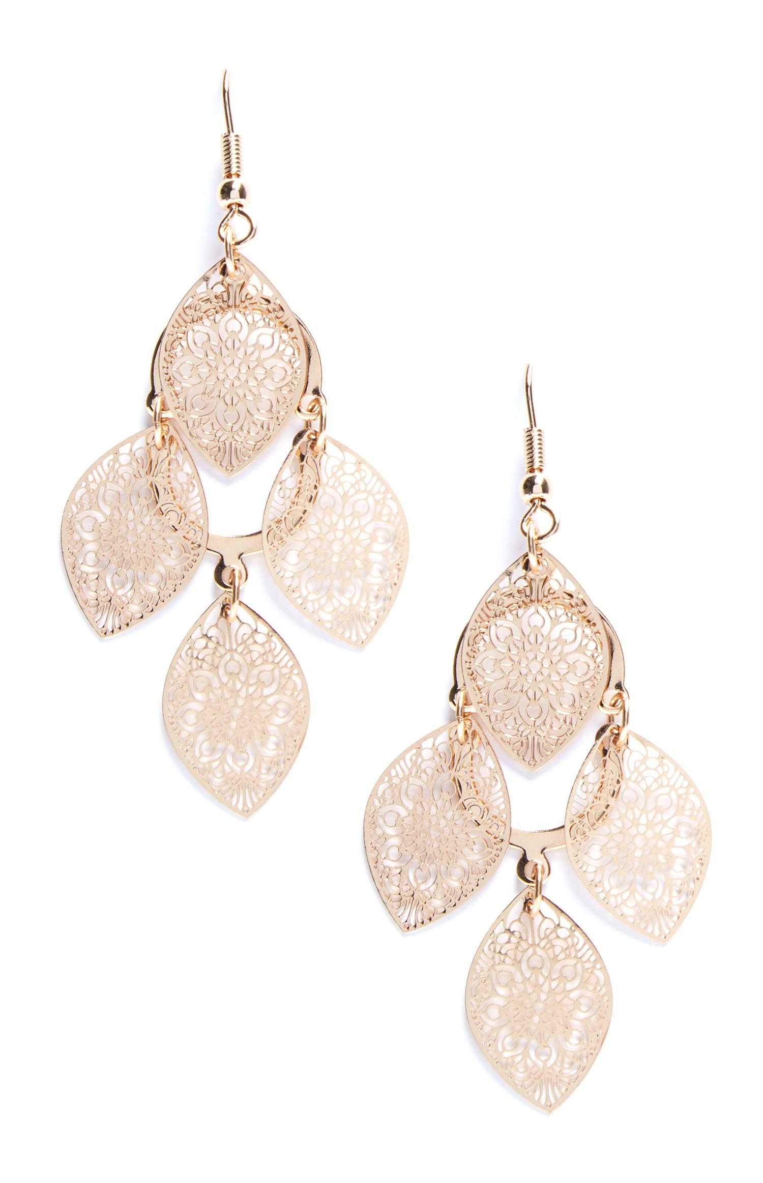 Brincos pendentes filigrana multifolhas dourado