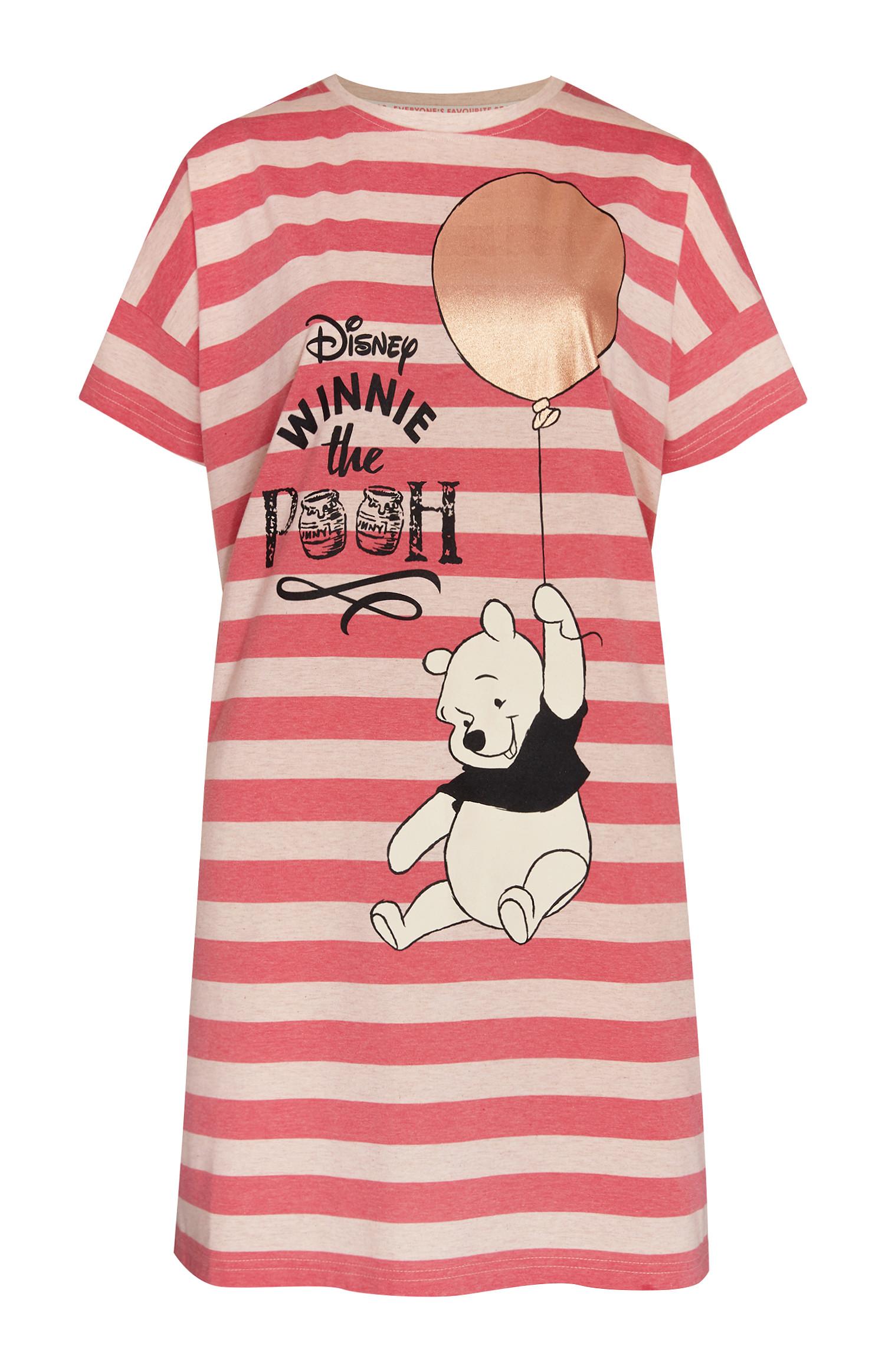 Camisa noite Winnie The Pooh riscas cor-de-rosa