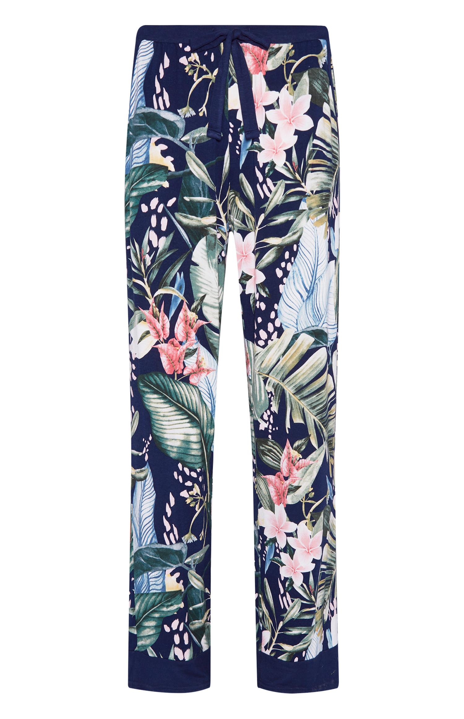 Pantalon de pyjama bleu marine en viscose à imprimé palmiers