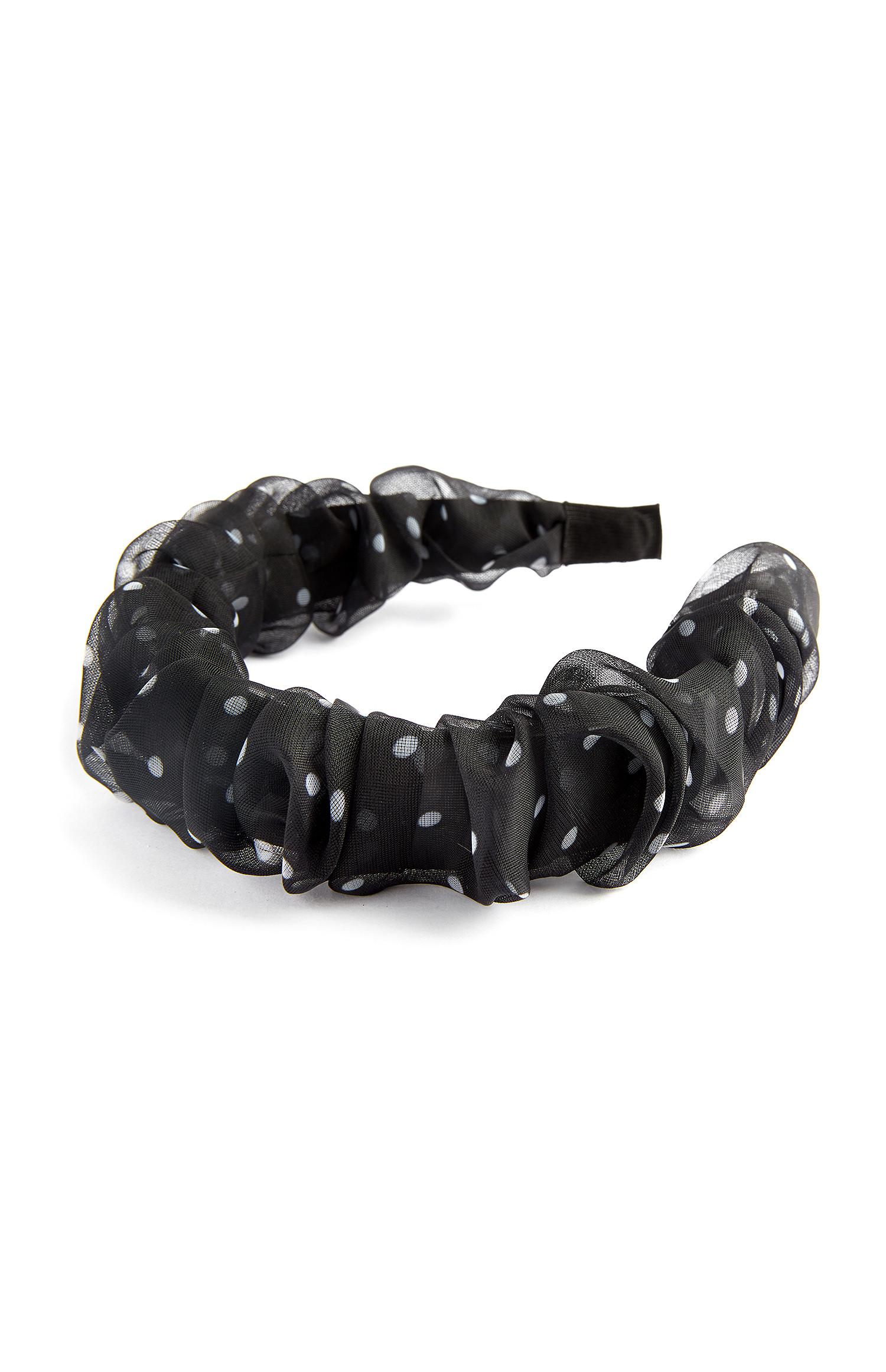 Serre-tête en organza froncé noir à pois