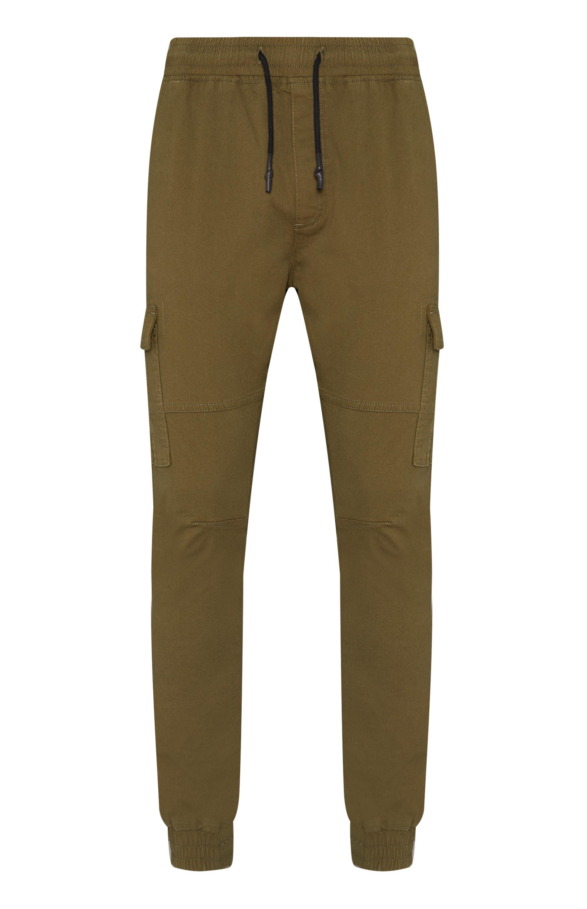 Jogging cargo kaki utilitaire à bords-côtes