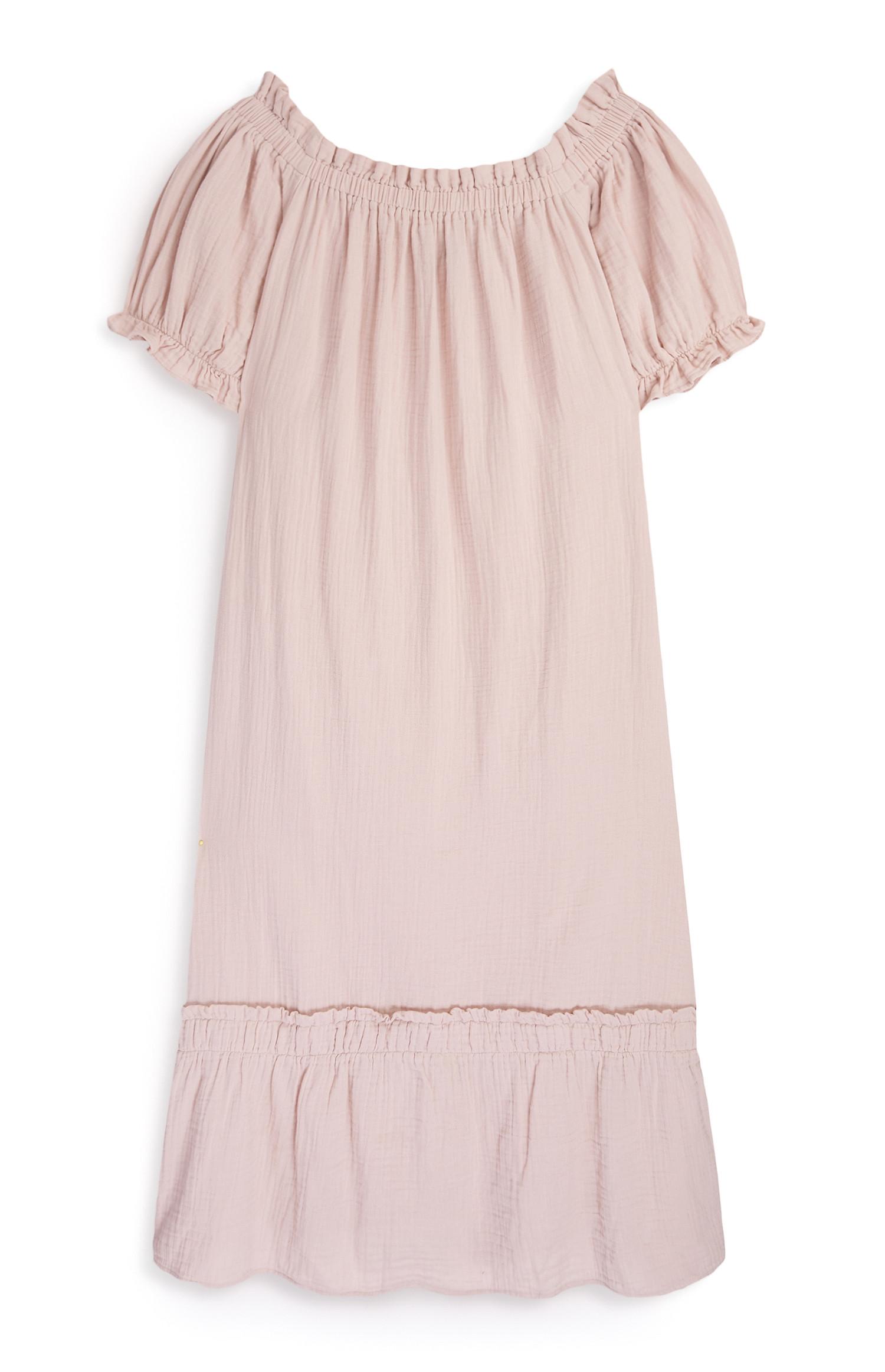 Robe rose poudré à encolure bateau en double-étoffe