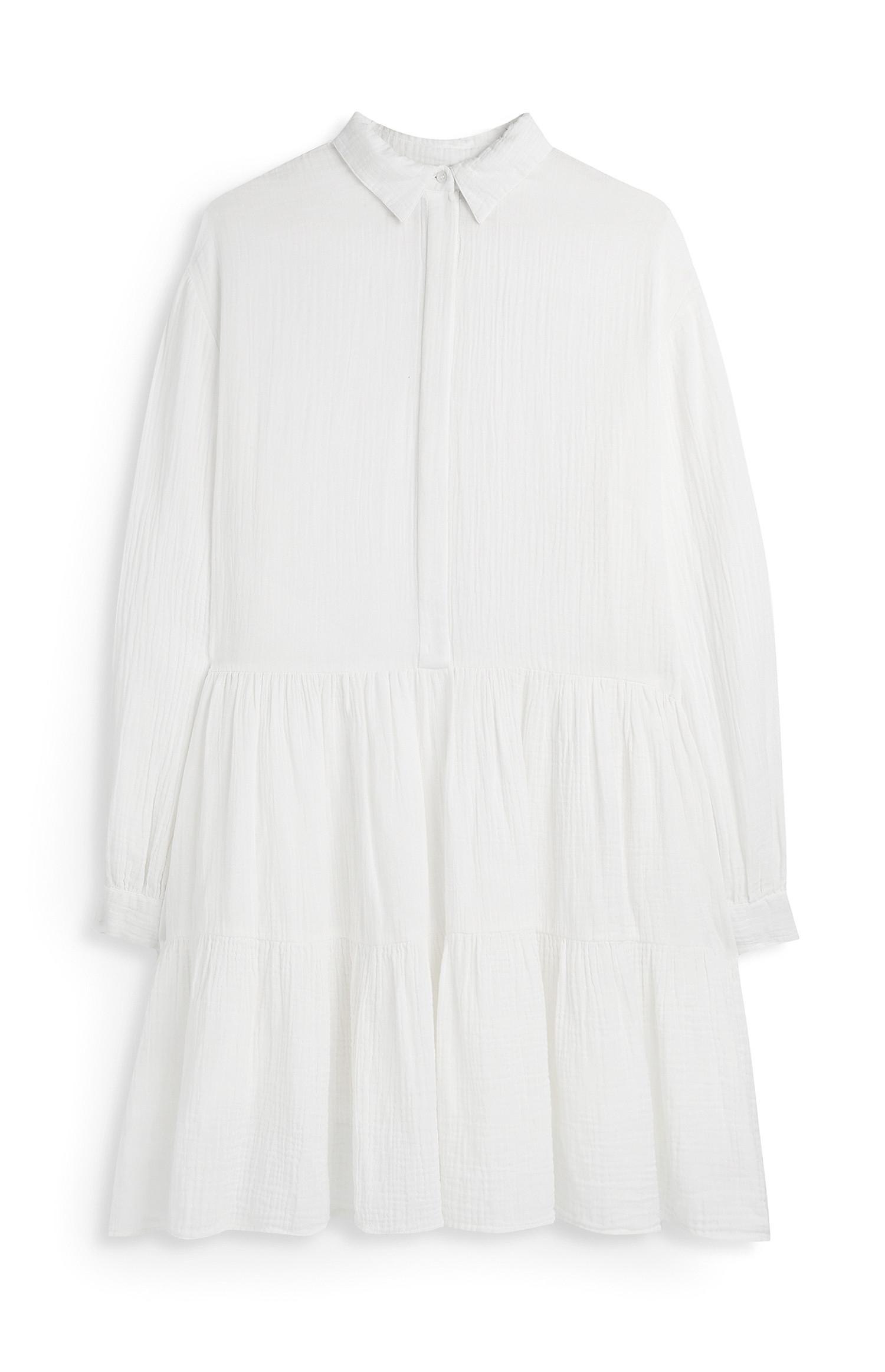 Vestido camiseiro camadas tecido duplo branco