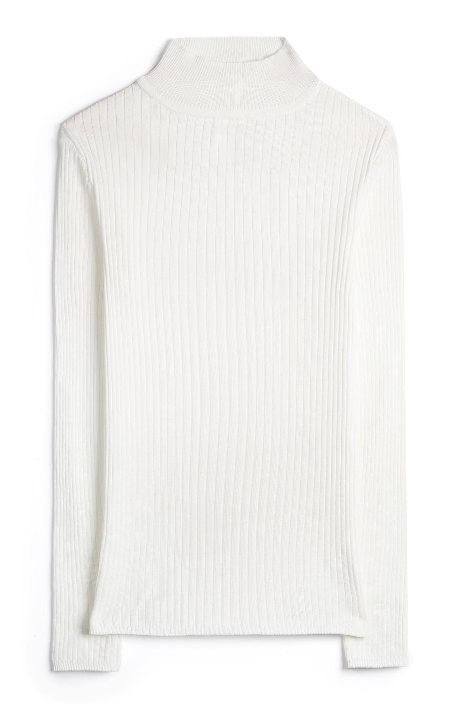 Camisola gola subida canelada branco