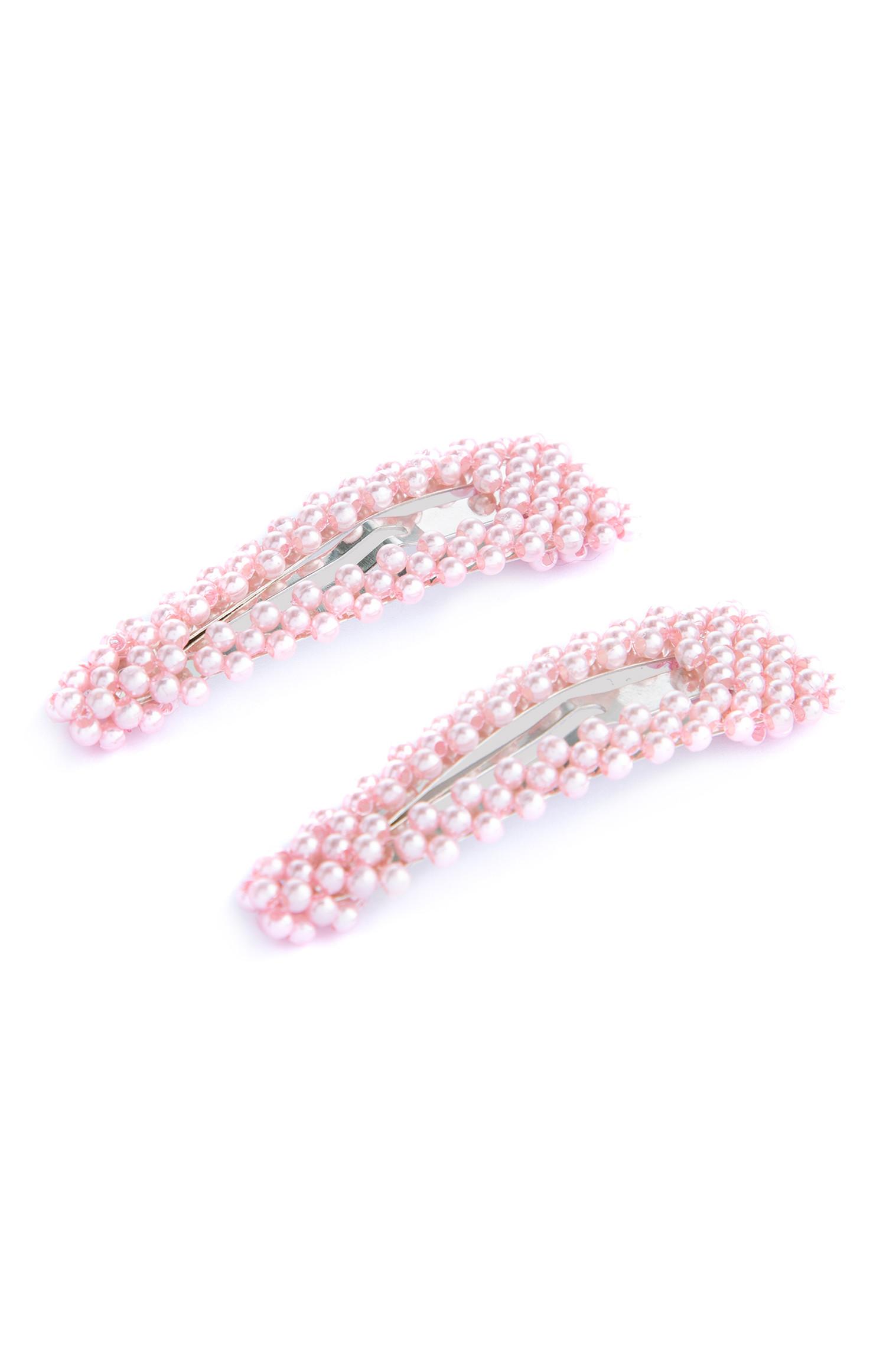 2 fermacapelli rosa con perle