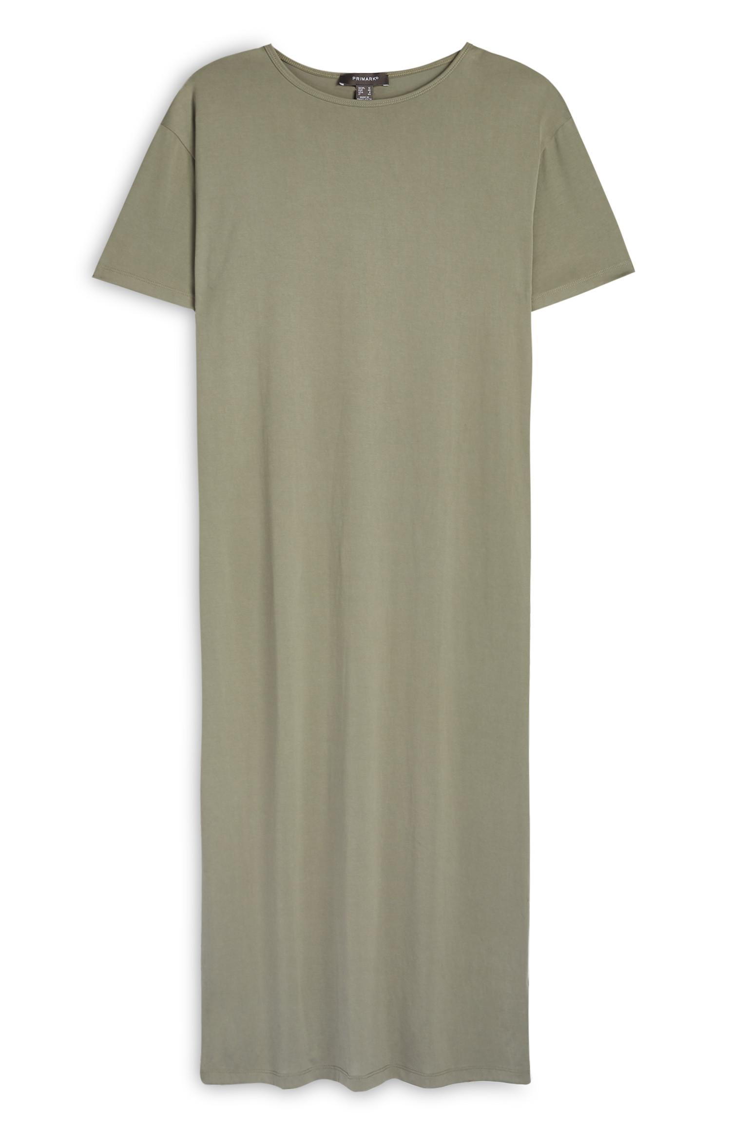 Vestido t-shirt midi malha caqui