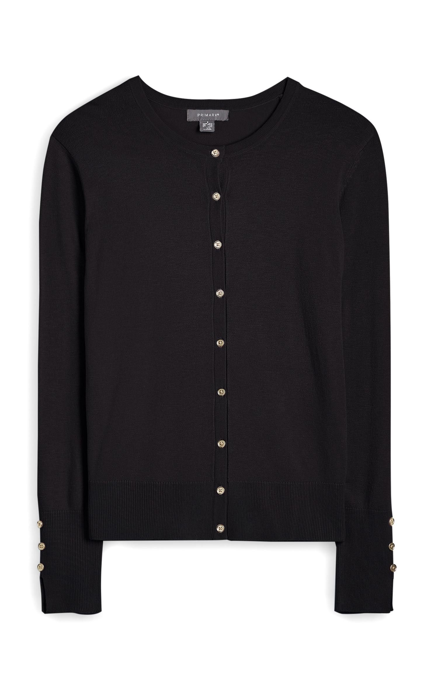 Casaco malha gola redonda botões preto