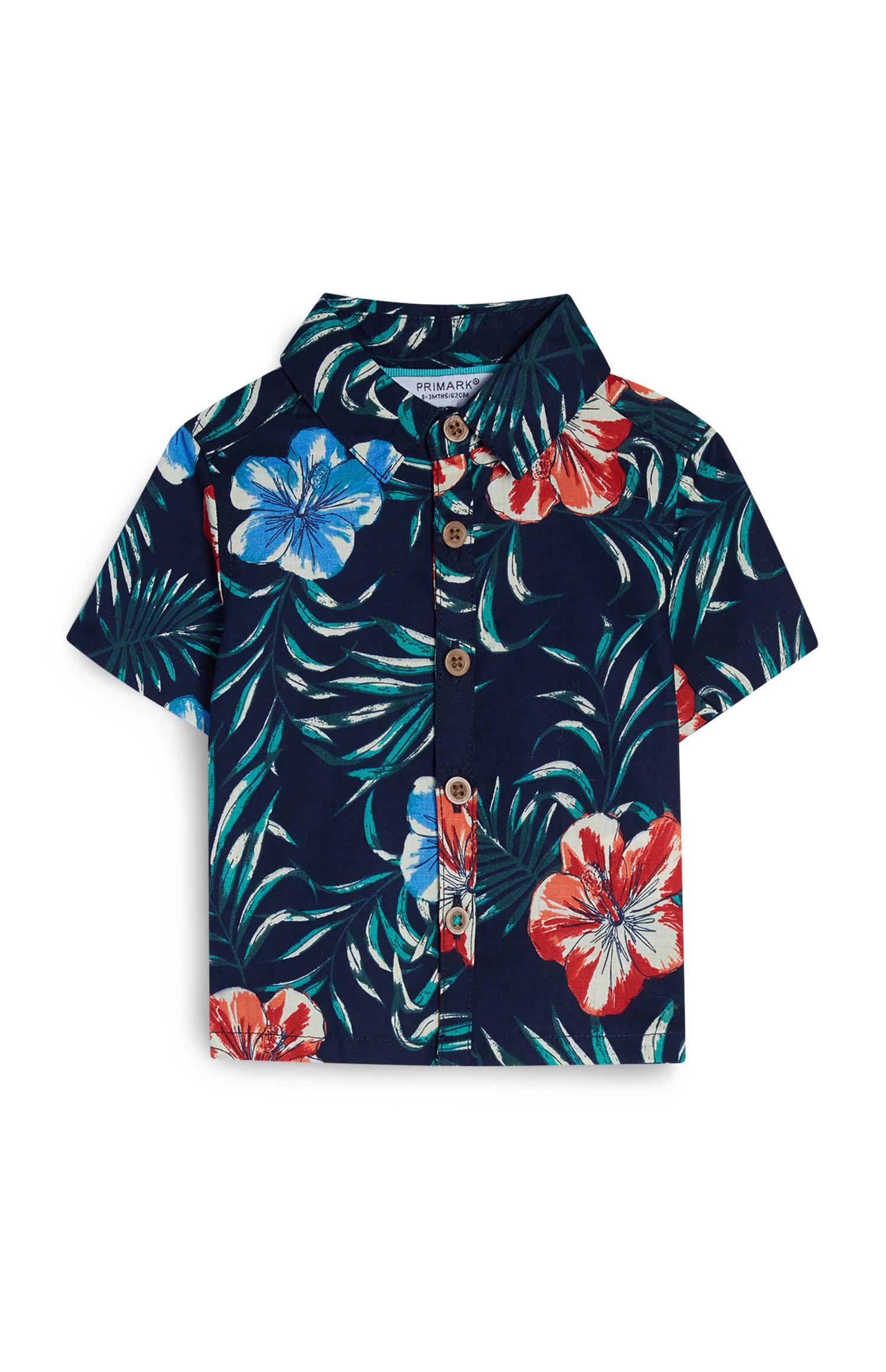 Fantovska temno modra srajca s cvetličnim vzorcem za dojenčke