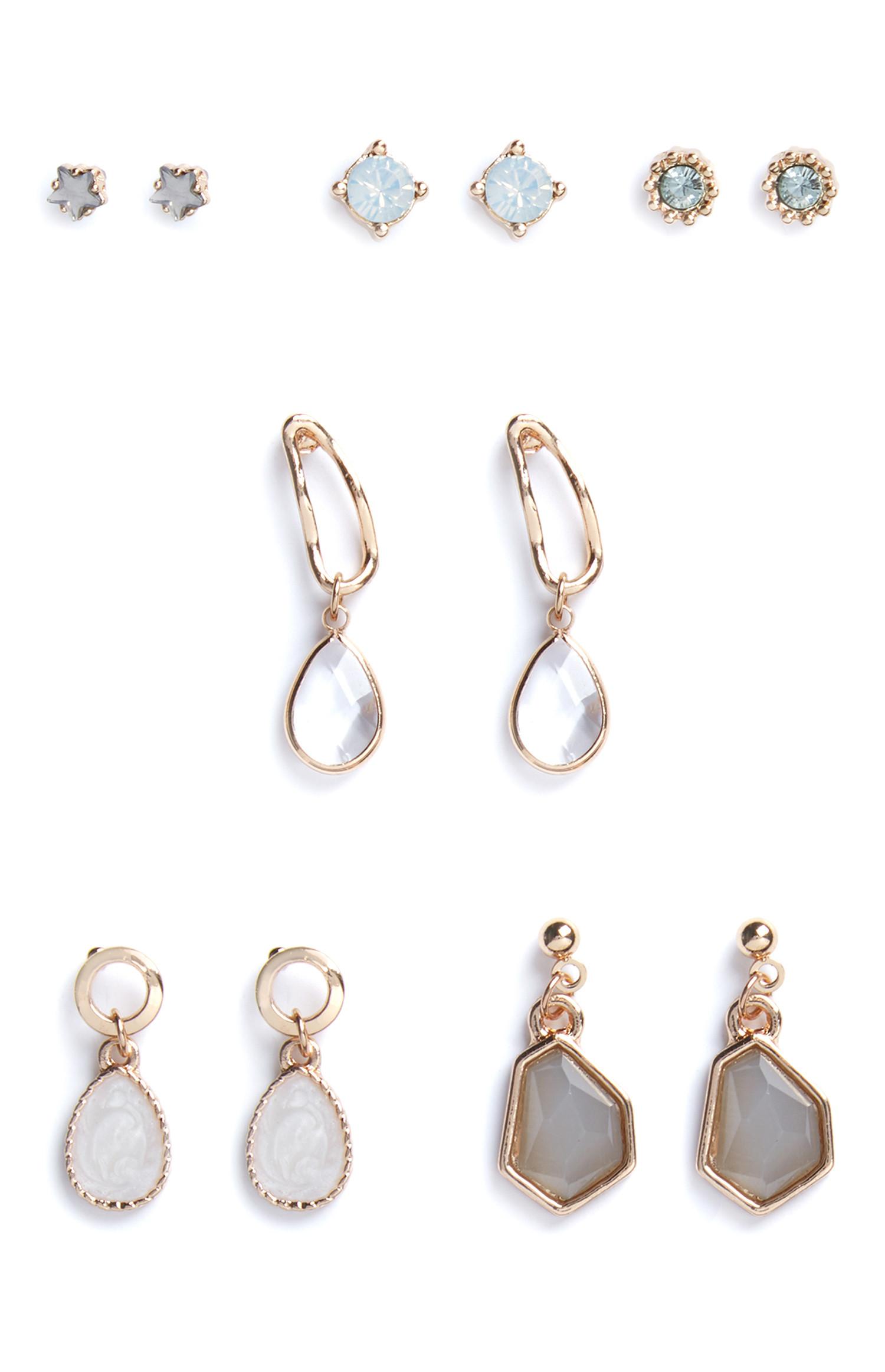 Lot de 6 paires de clous et pendants d'oreilles pastel