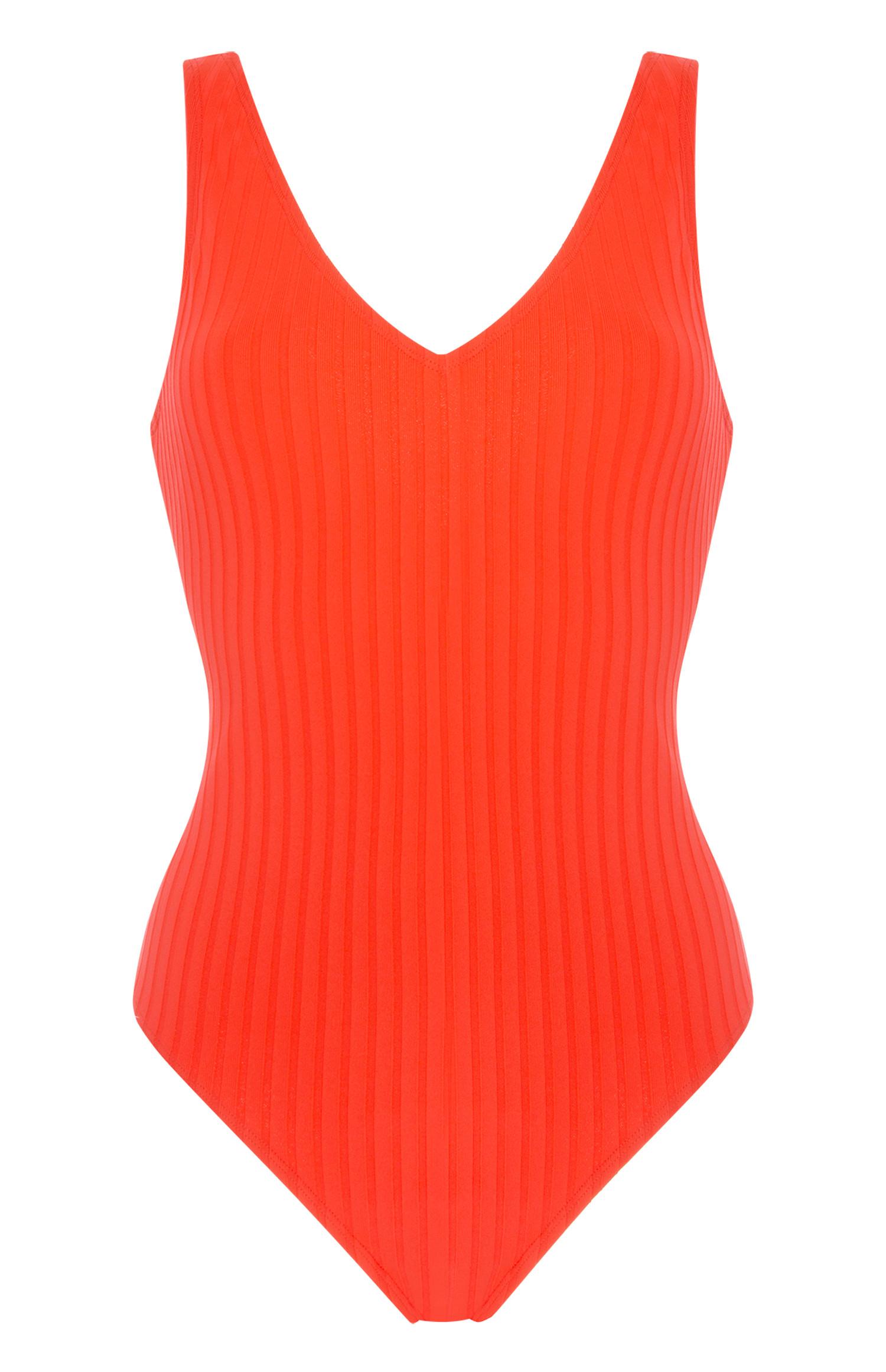 Enodelne rebraste oranžne kopalke z V-izrezom