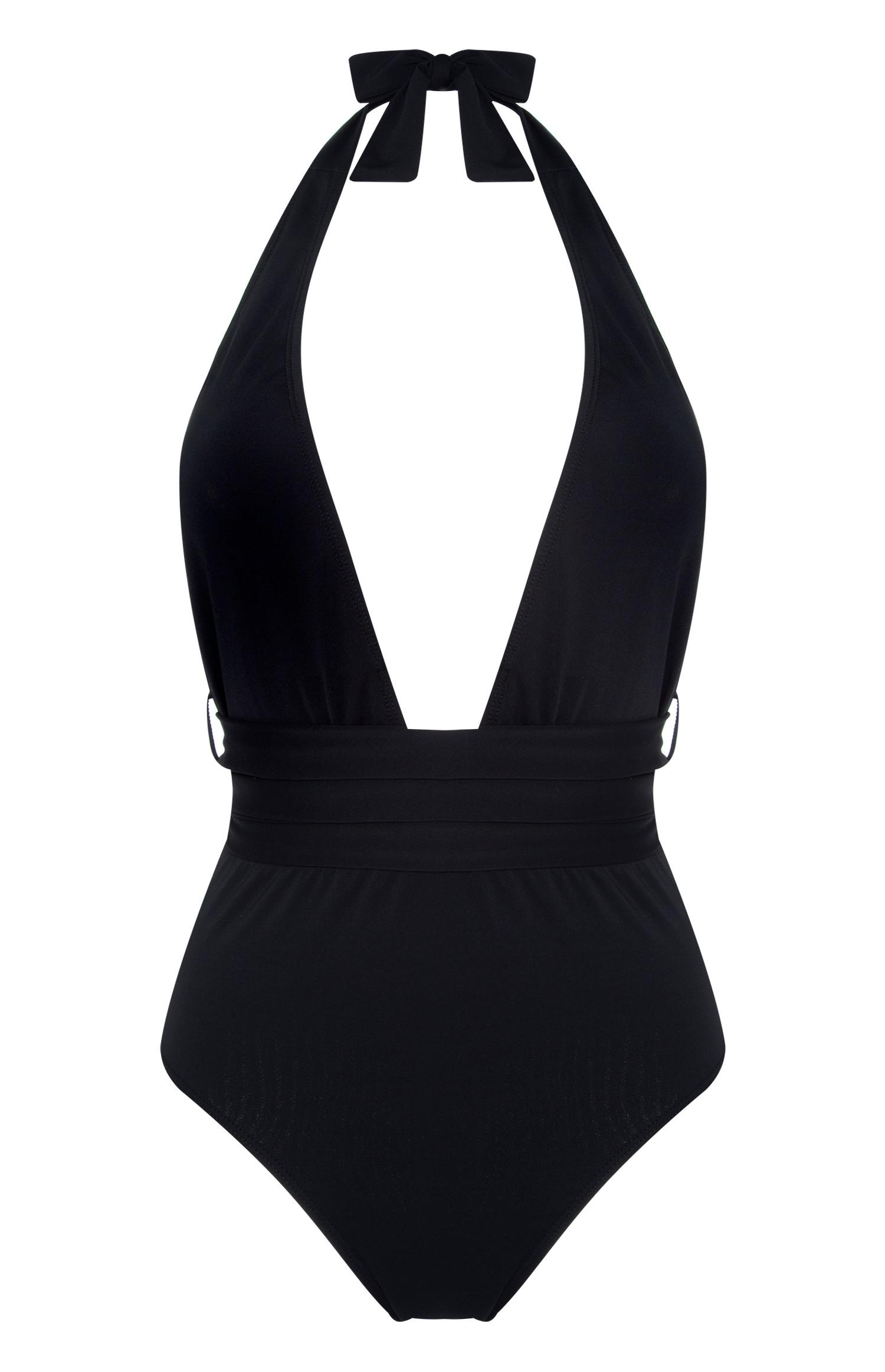 Maillot de bain noir à décolleté plongeant et ceinture