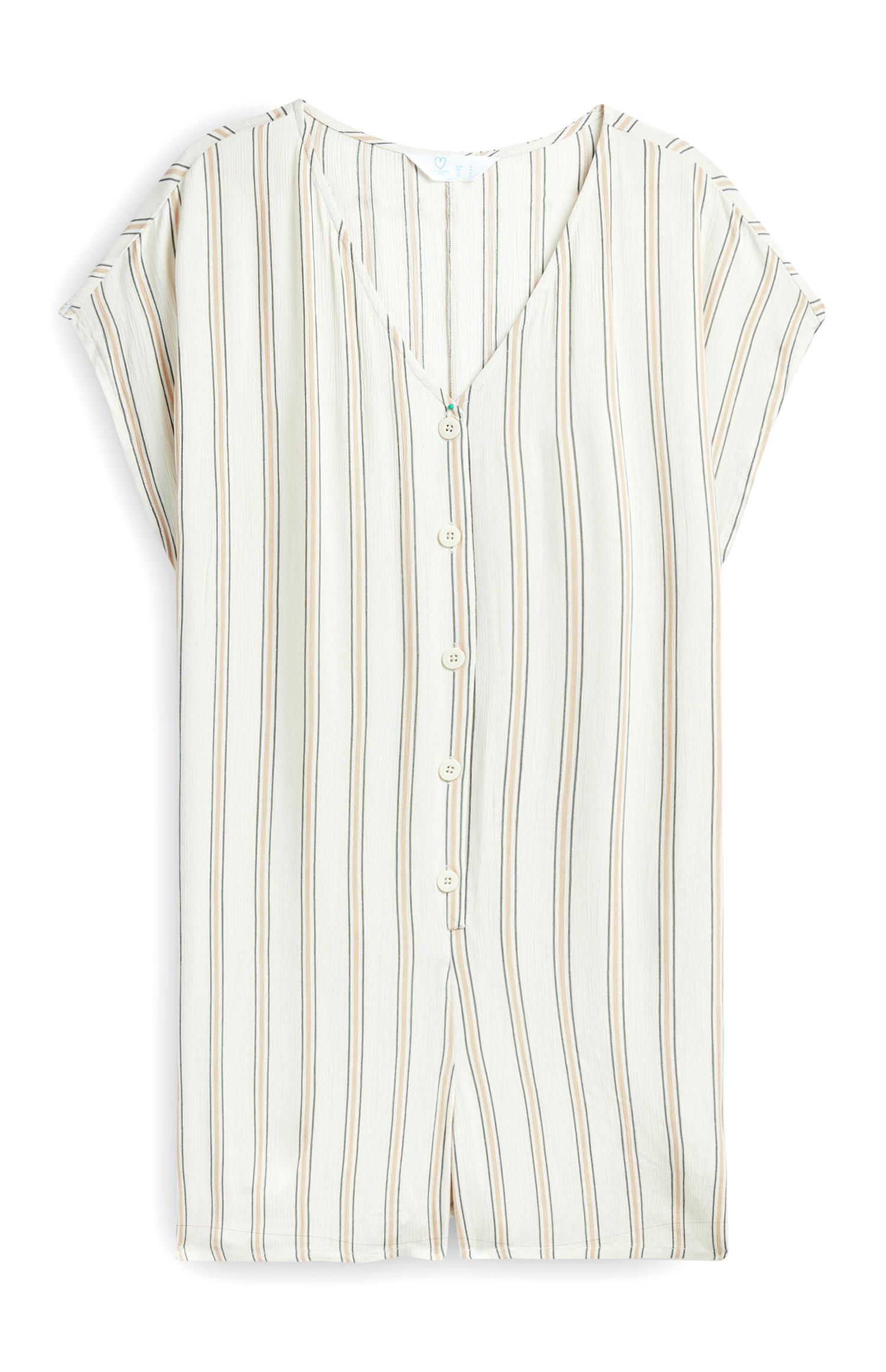 Macacão botões frente tecido riscas