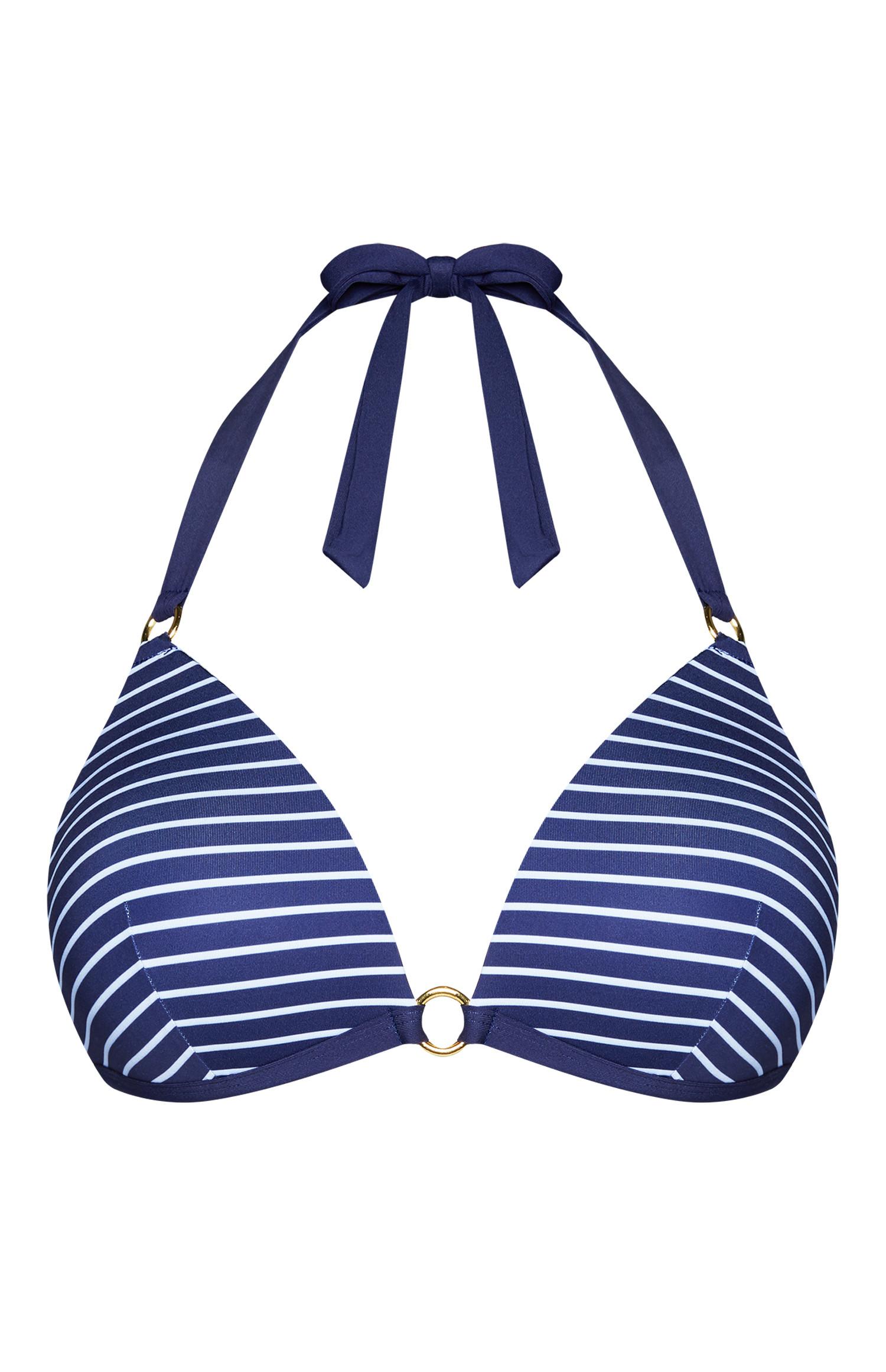 Haut de bikini décolleté plongeant bleu à rayures