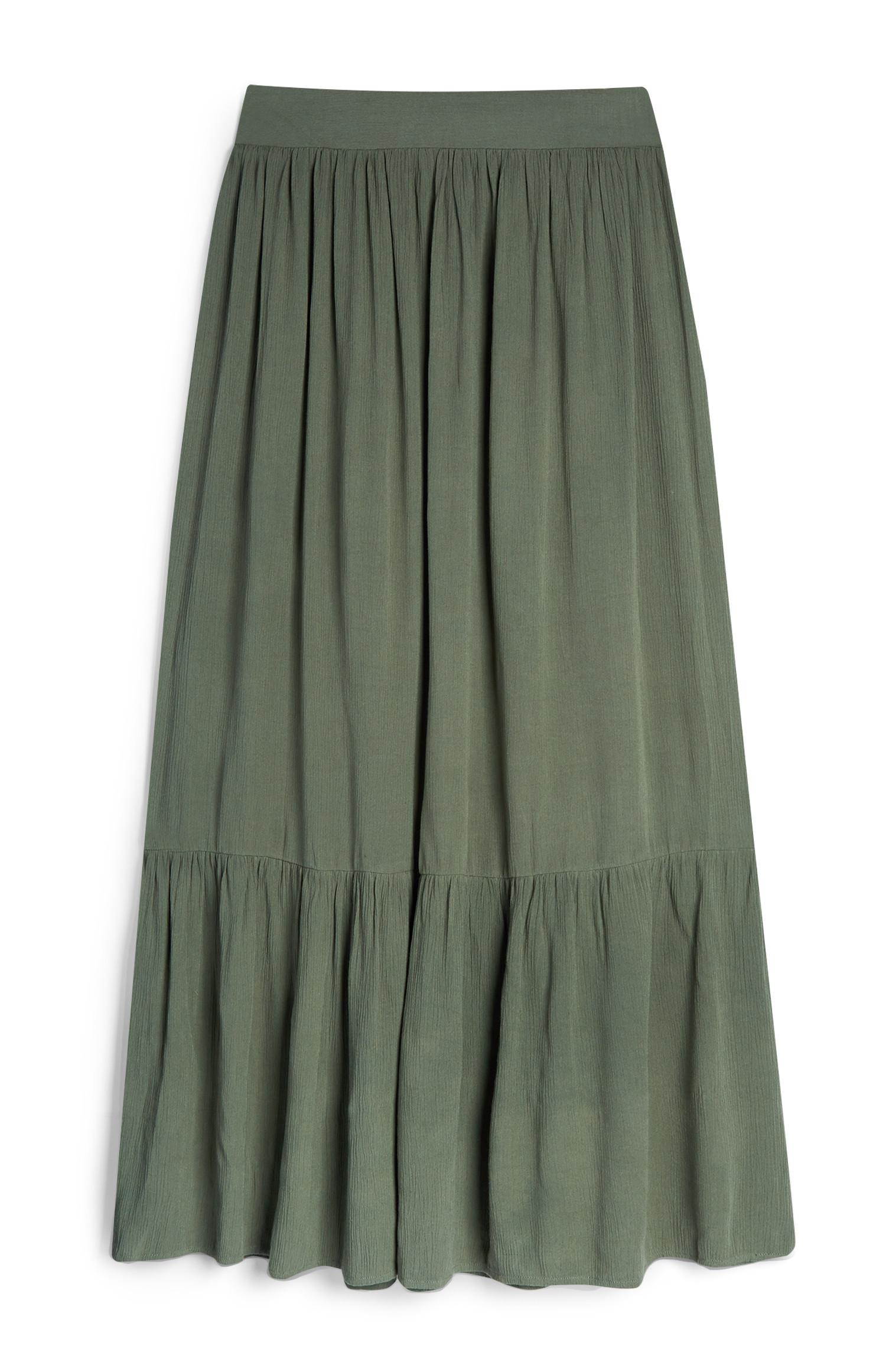 Saia maxi tecido enrugado verde