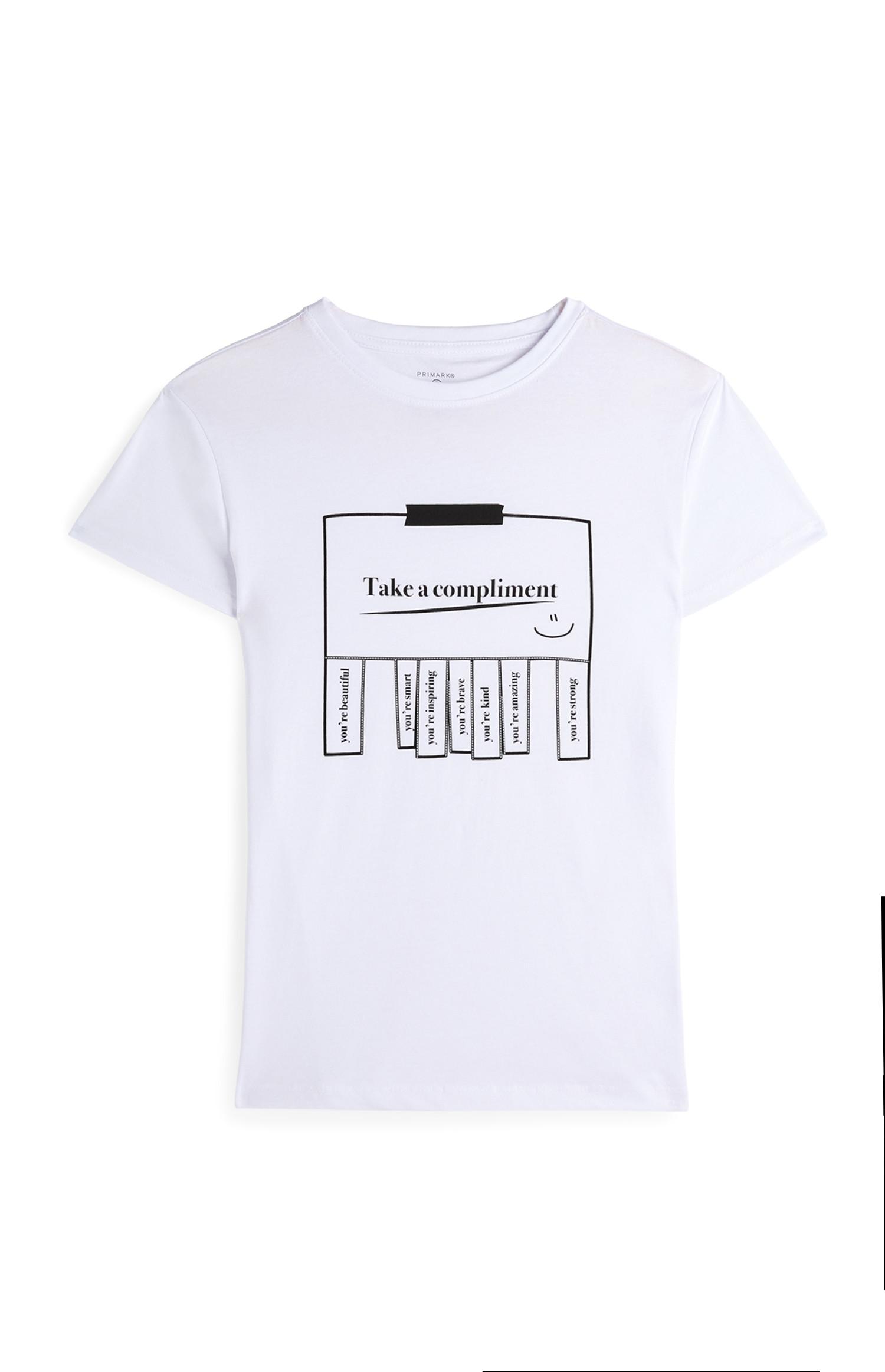 T-shirt manga curta slogan Compliment branco