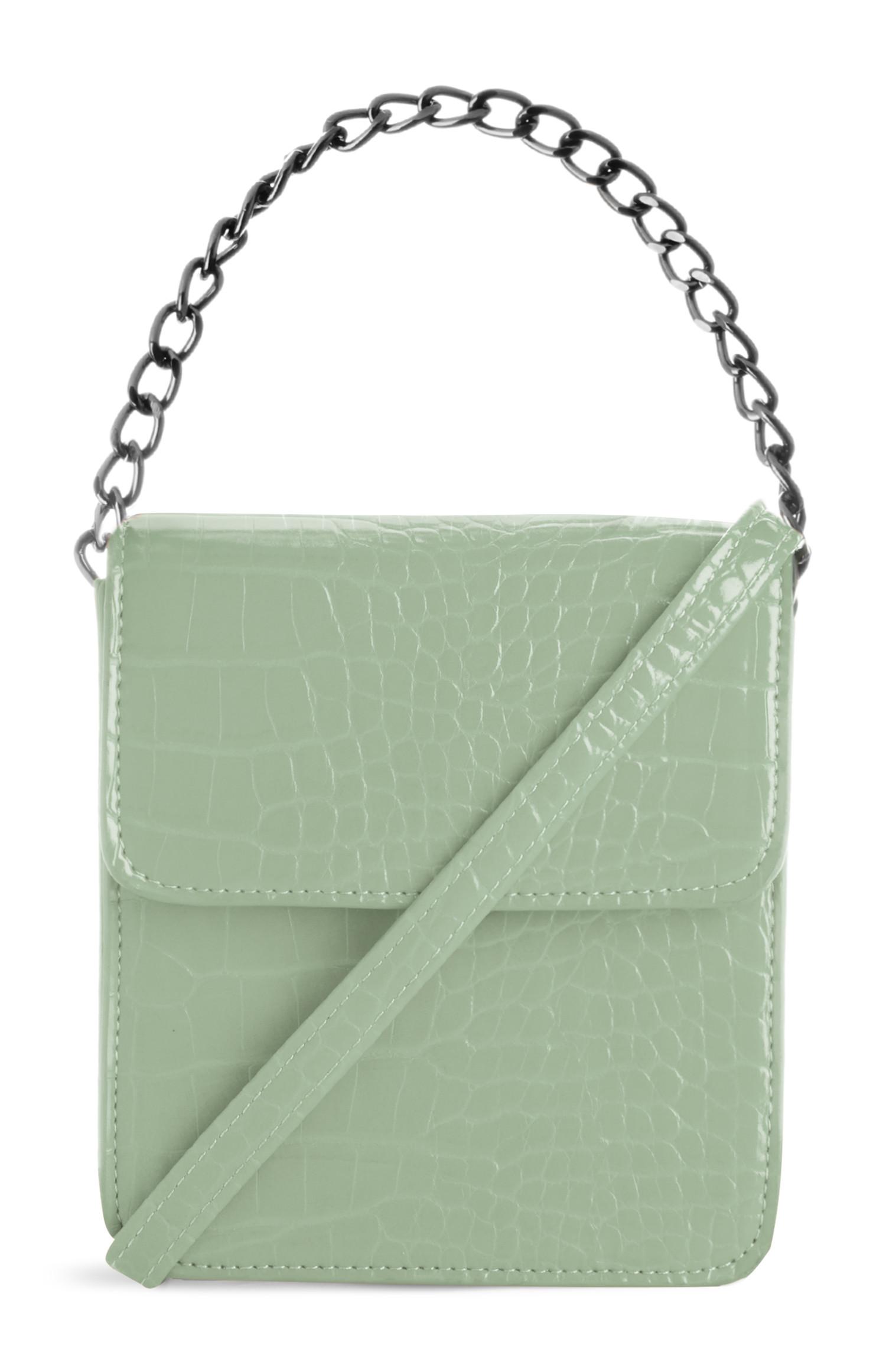 Sac vert menthe effet crocodile à chaîne carrée Sacs à main femme