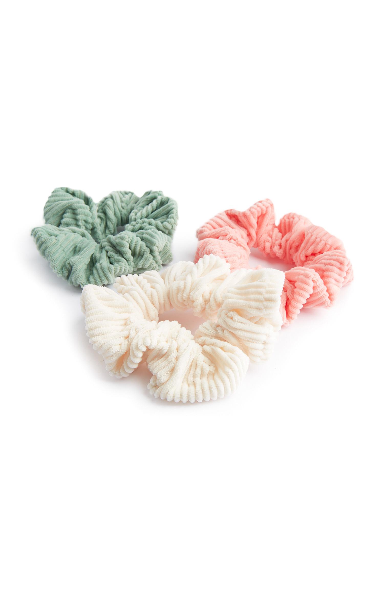 Pack 3 elásticos cabelo bombazina verde/pêssego/marfim