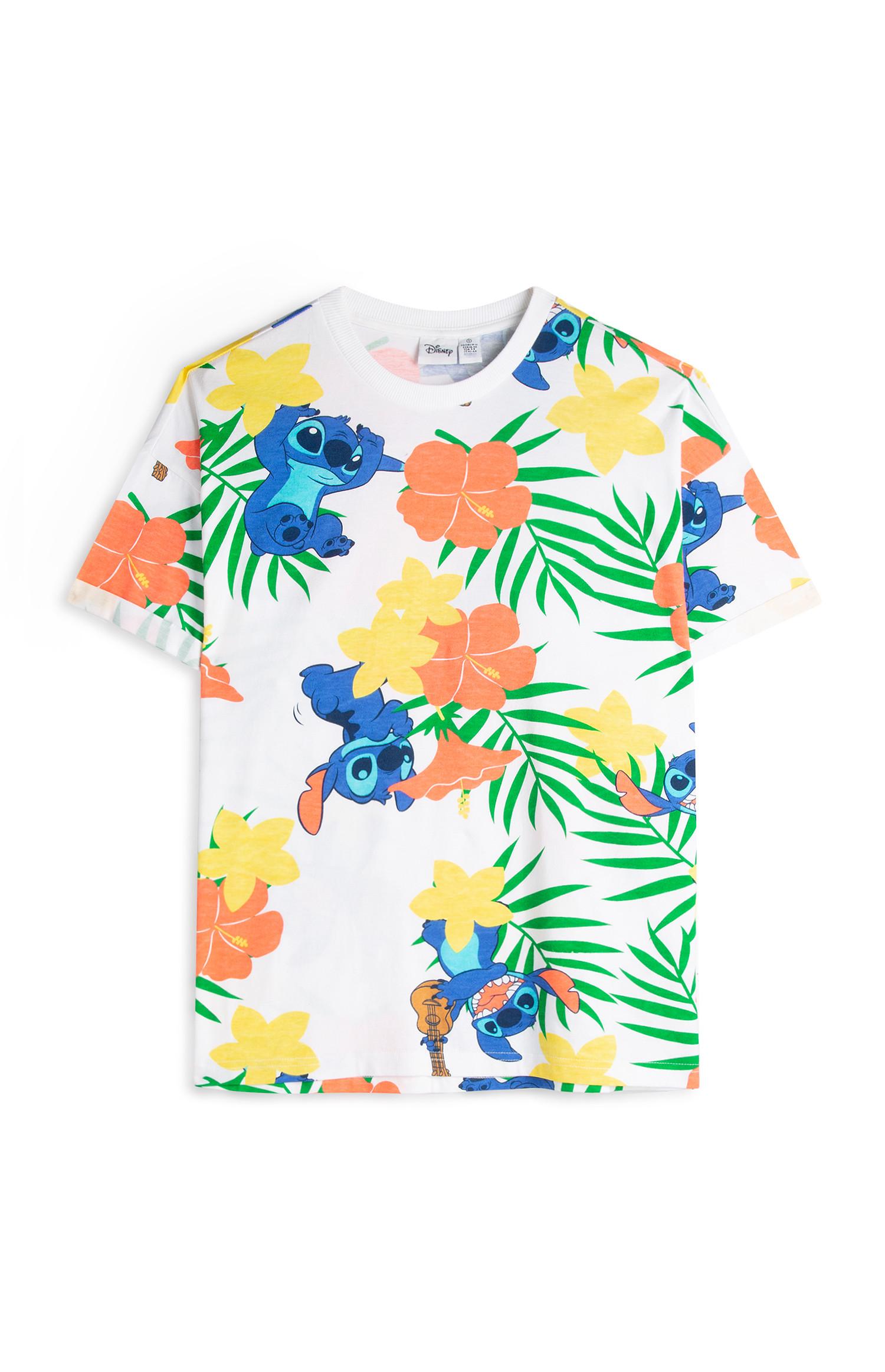 T-shirt padrão floral Lilo And Stitch branco