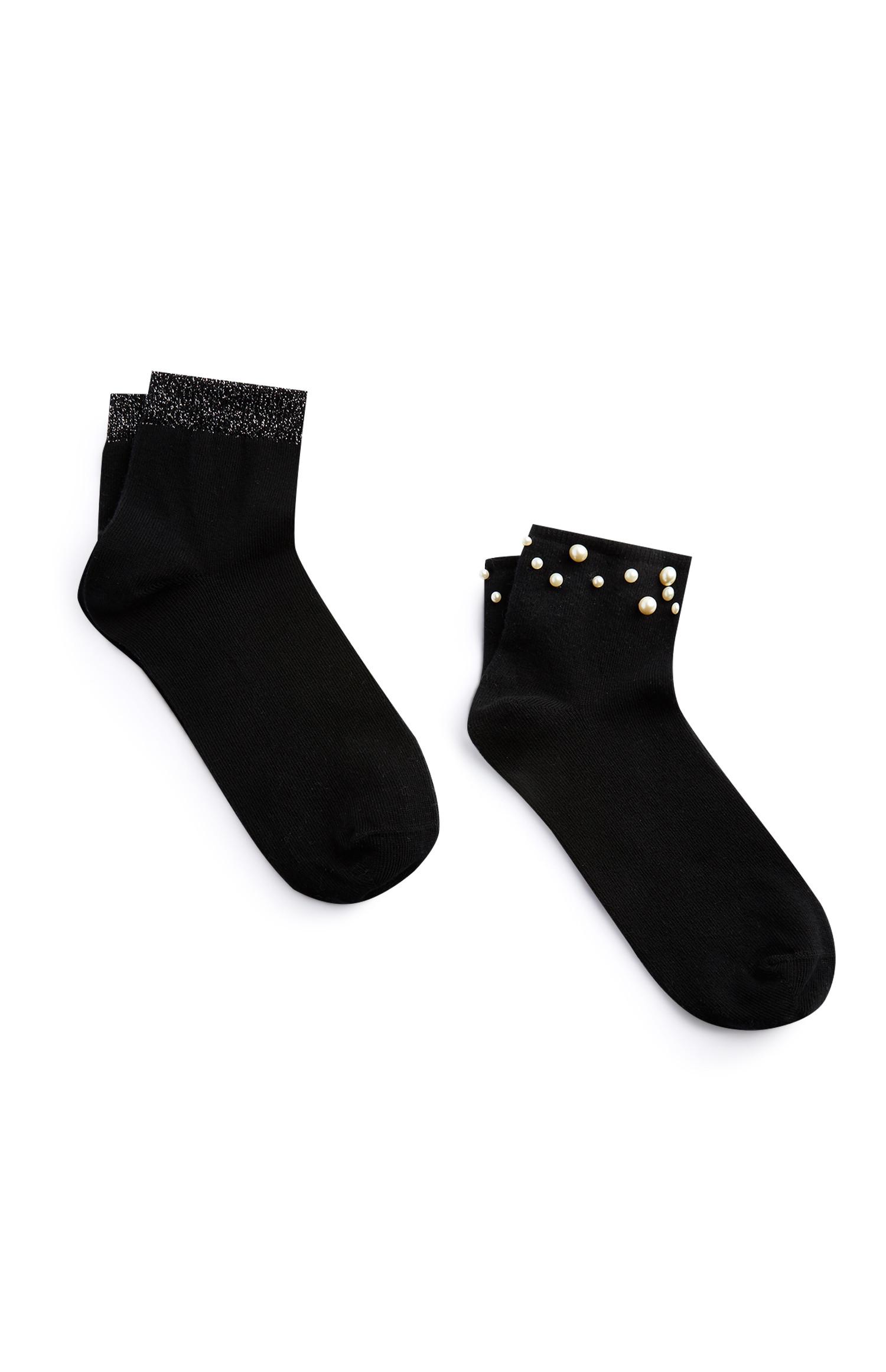 Pack 2 pares meias pérolas e brilho preto
