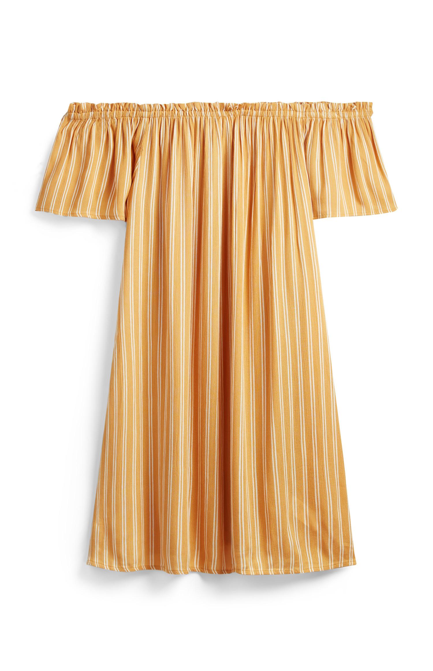 Vestido bardot mini riscas amarelo