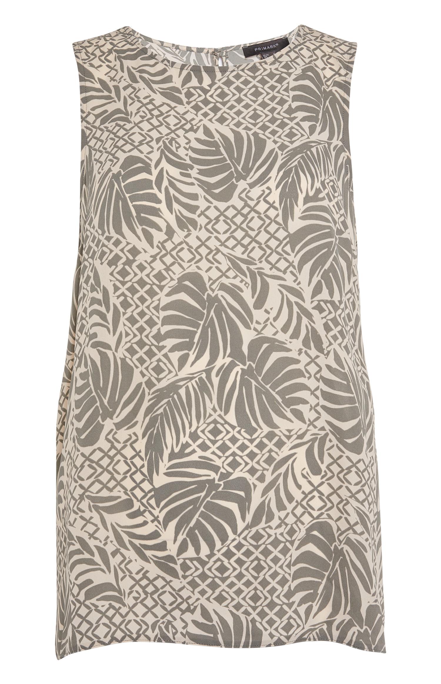 Top s/ mangas estampado palmeiras