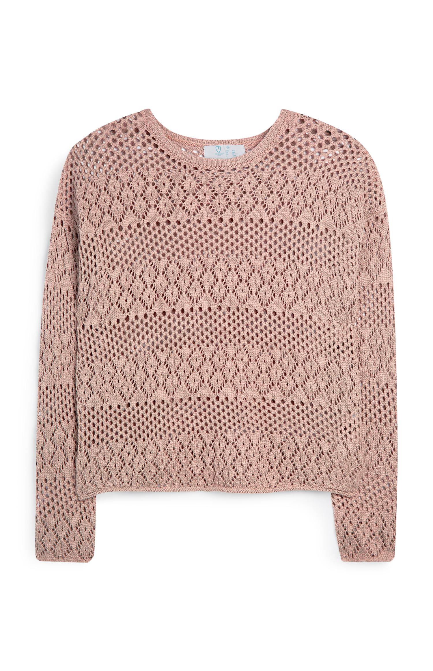 Camisola manga comprida malha pointelle pêssego