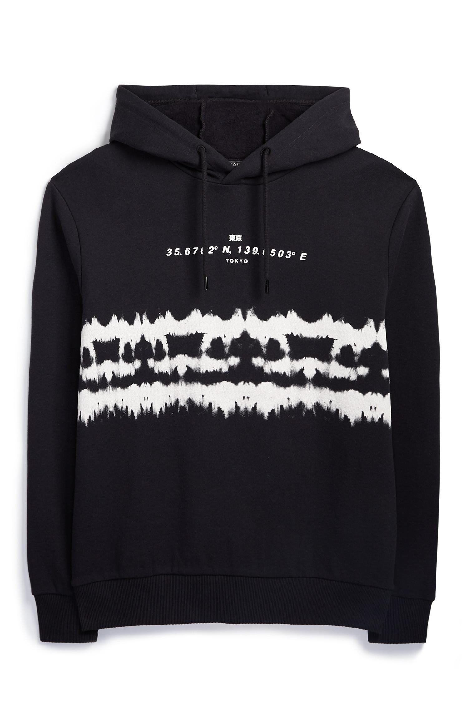 Sweat à capuche Tokyo noir et blanc à motif tie and dye